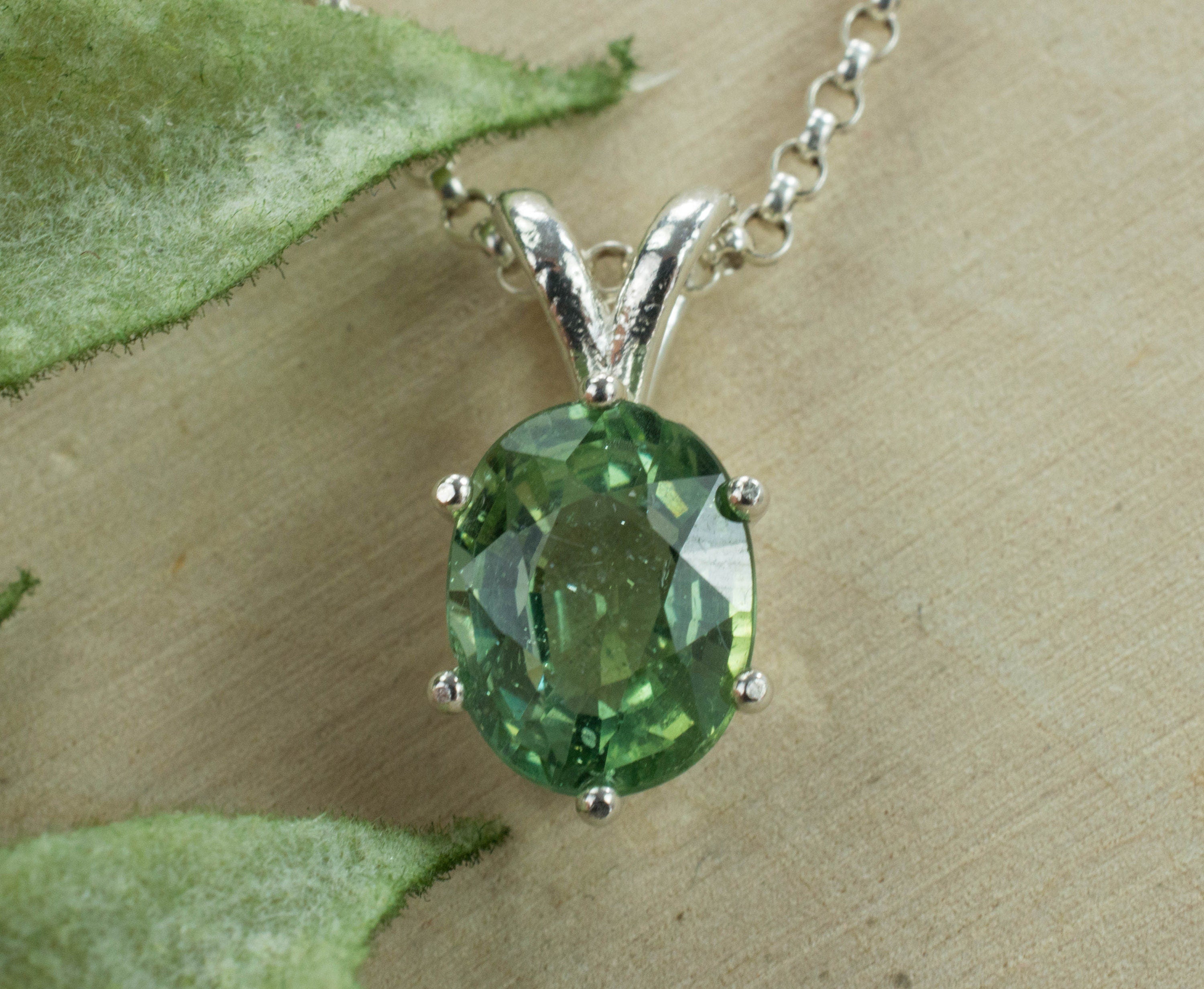 Green Apatite Sterling Silver Pendant; Natural Untreated Madagascan Apatite; Apatite Pendant - Mark Oliver Gems