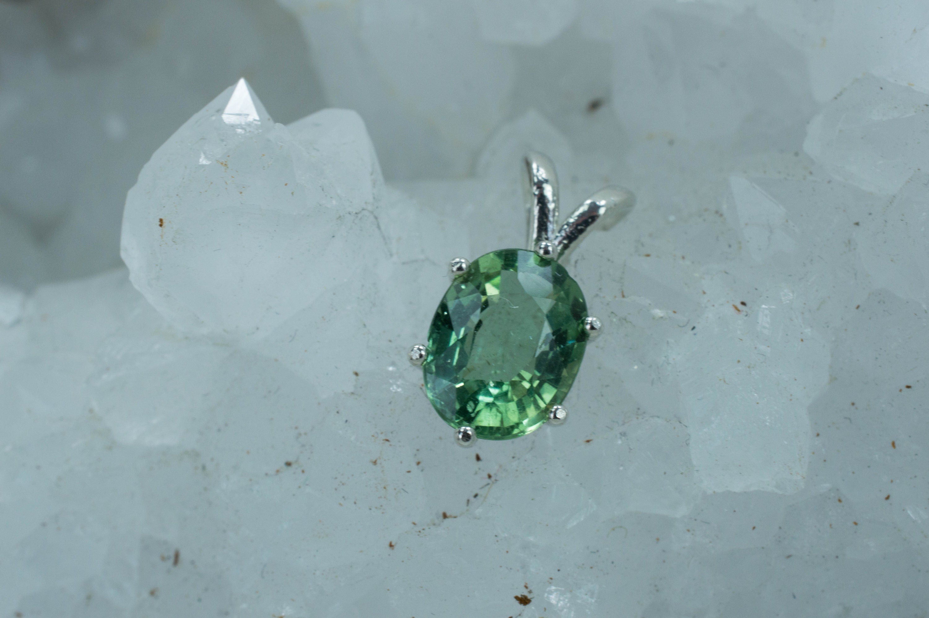 Green Apatite Sterling Silver Pendant; Natural Untreated Madagascan Apatite; Apatite Pendant - Mark Oliver Gems