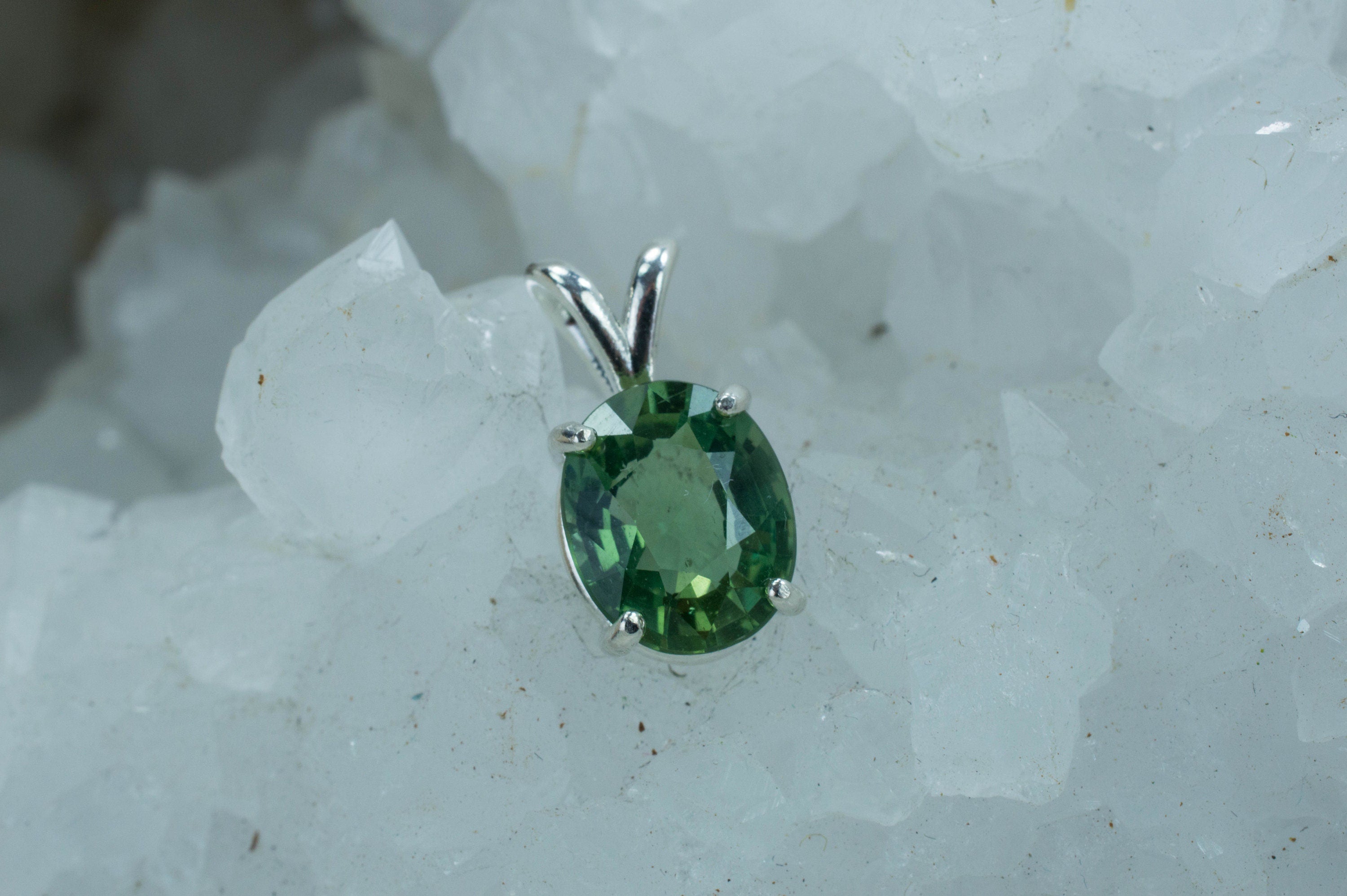 Green Apatite Sterling Silver Pendant; Natural Untreated Madagascar Apatite; Apatite Pendant - Mark Oliver Gems