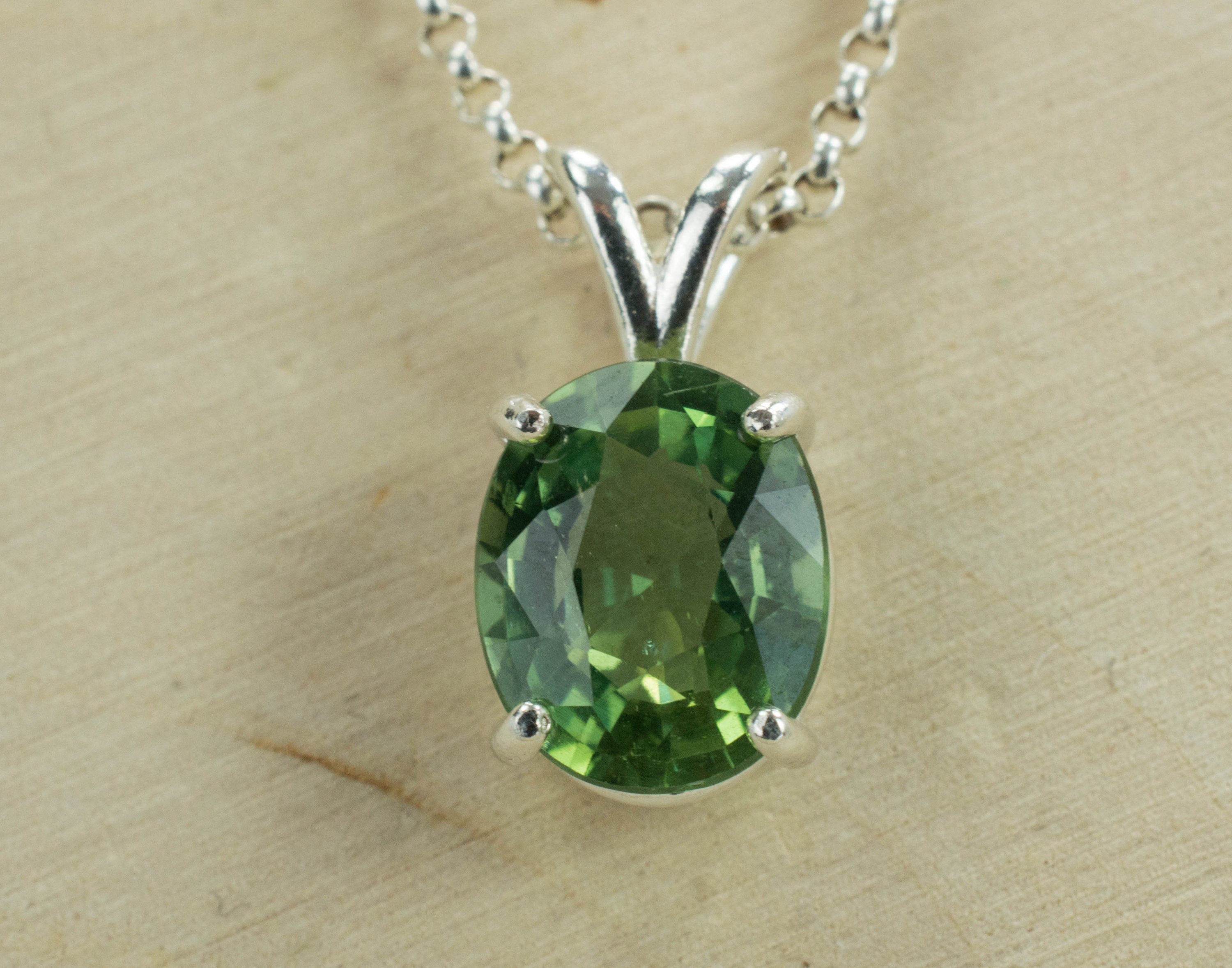 Green Apatite Sterling Silver Pendant; Natural Untreated Madagascar Apatite; Apatite Pendant - Mark Oliver Gems