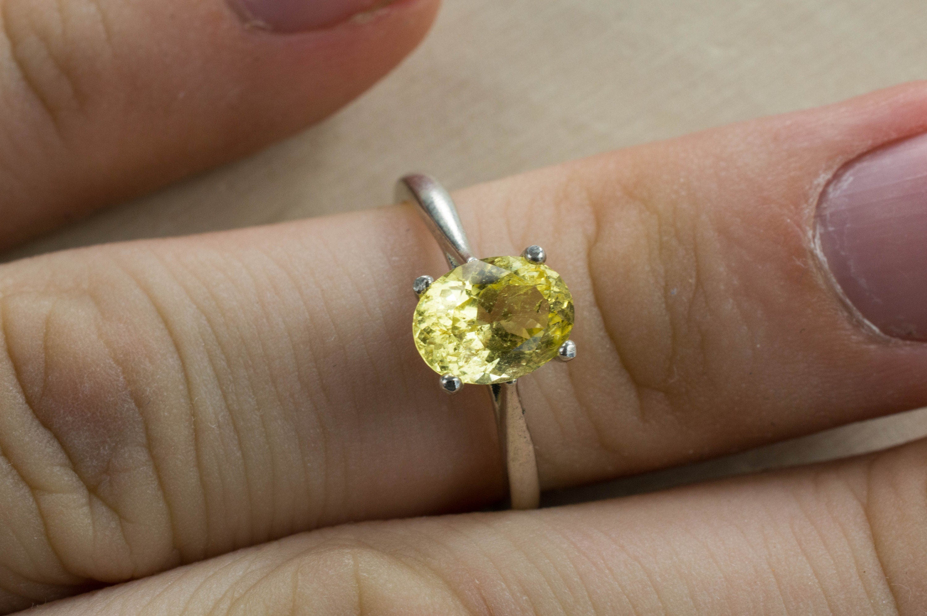 Yellow Danburite Sterling Silver Ring; Natural Untreated Mexican Danburite; Danburite Ring - Mark Oliver Gems