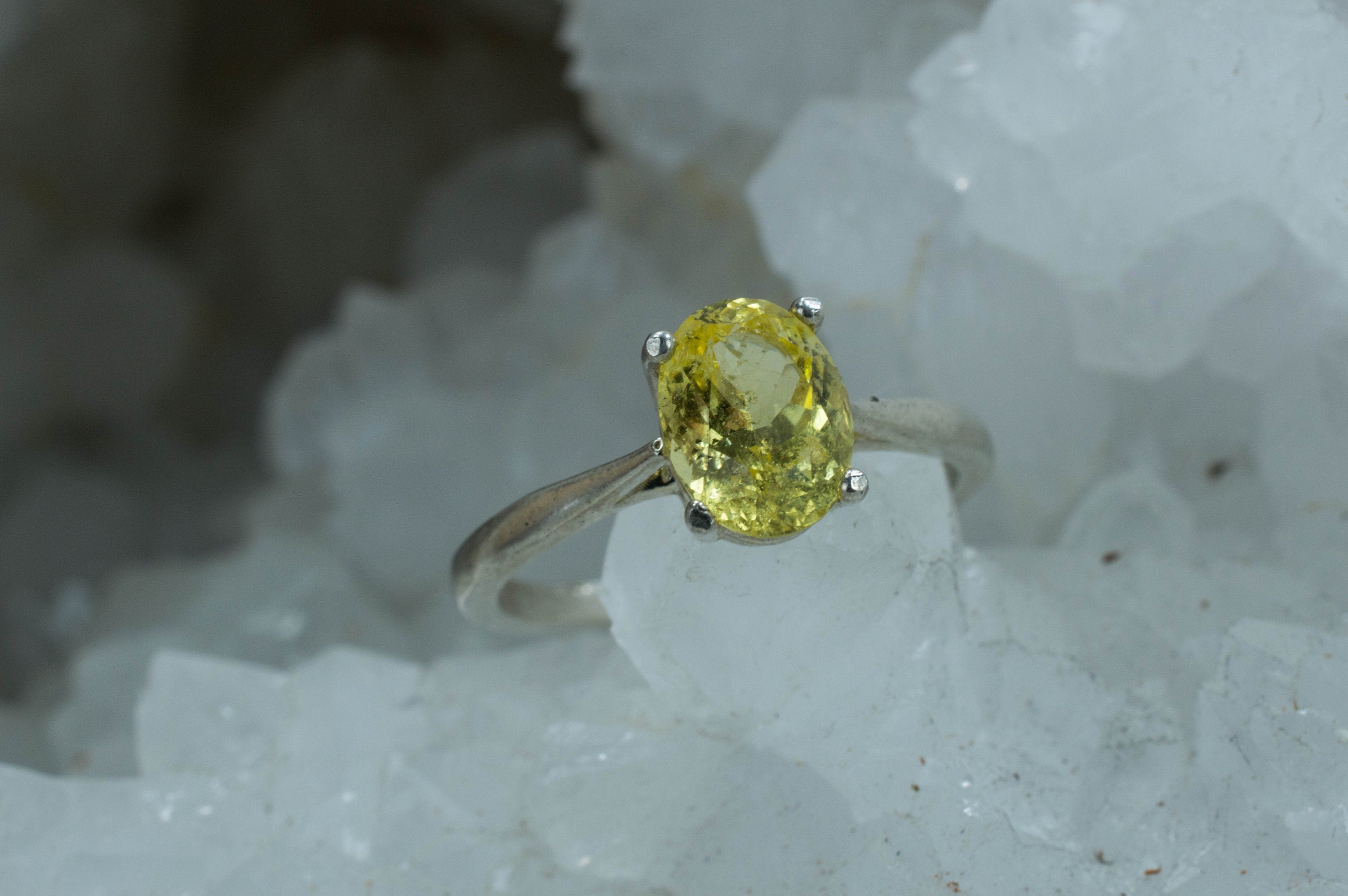 Yellow Danburite Sterling Silver Ring; Natural Untreated Mexican Danburite; Danburite Ring - Mark Oliver Gems