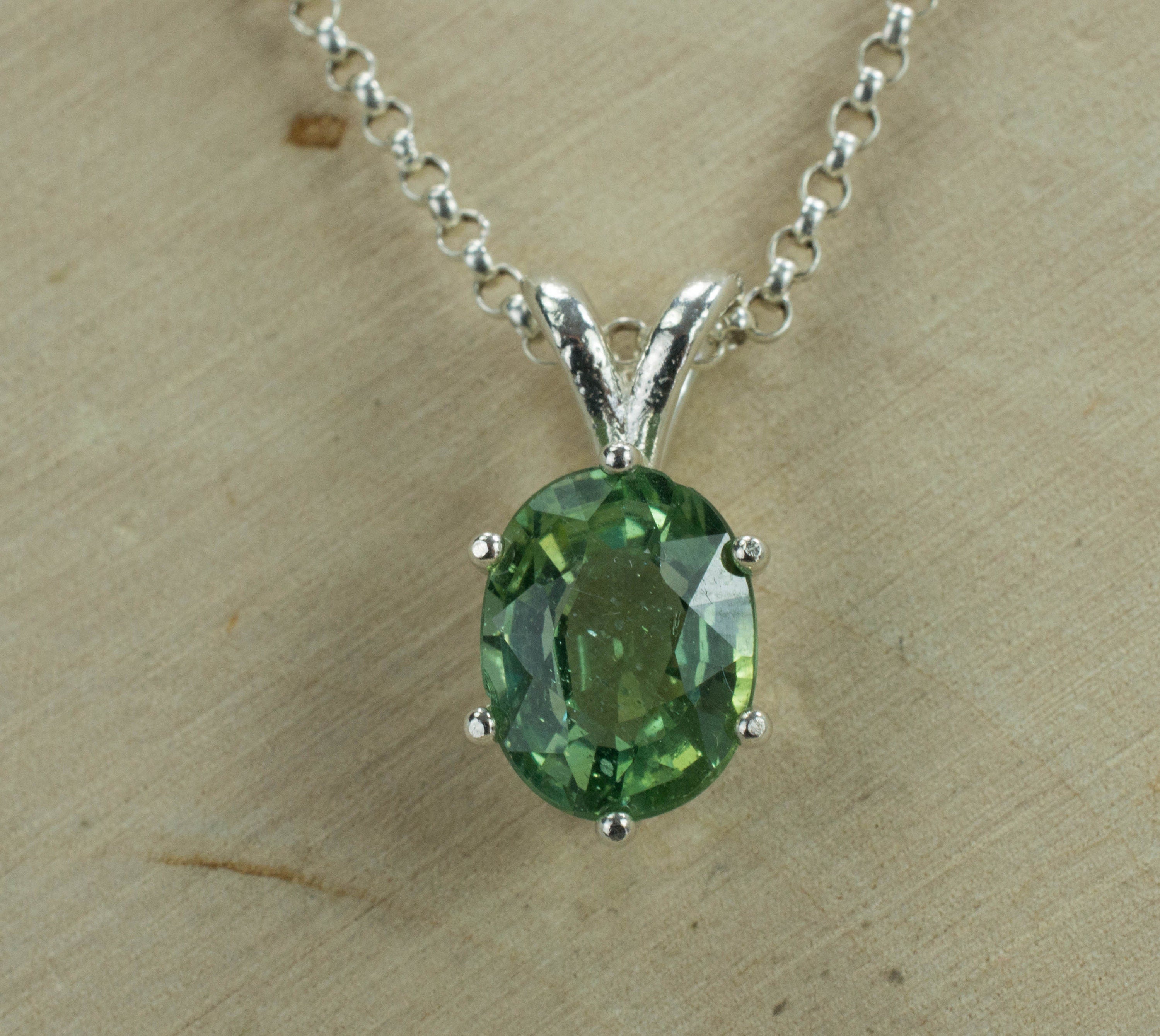 Green Apatite Sterling Silver Pendant; Natural Untreated Madagascan Apatite; Apatite Pendant - Mark Oliver Gems