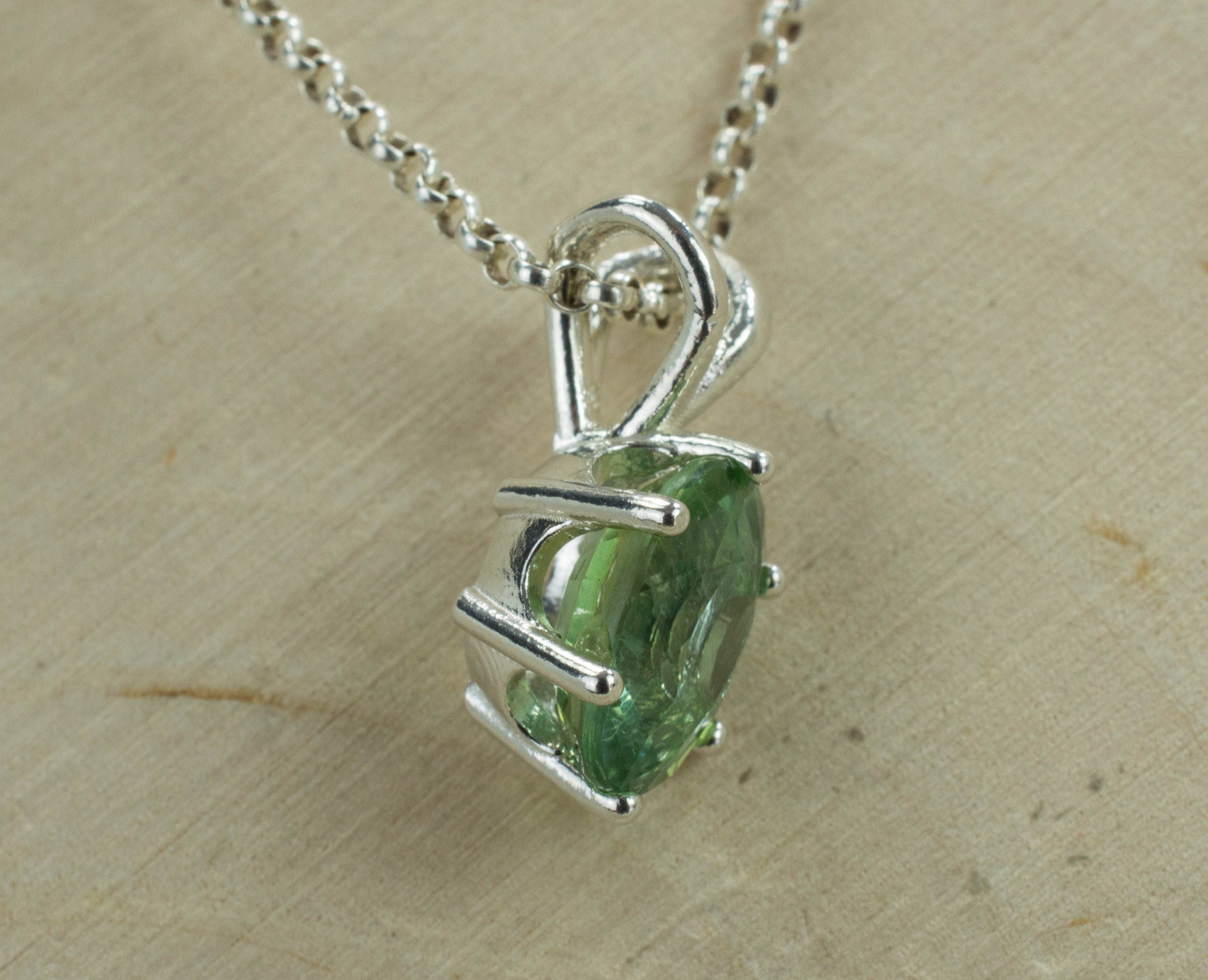 Green Apatite Sterling Silver Pendant; Natural Untreated Madagascan Apatite; Apatite Pendant - Mark Oliver Gems