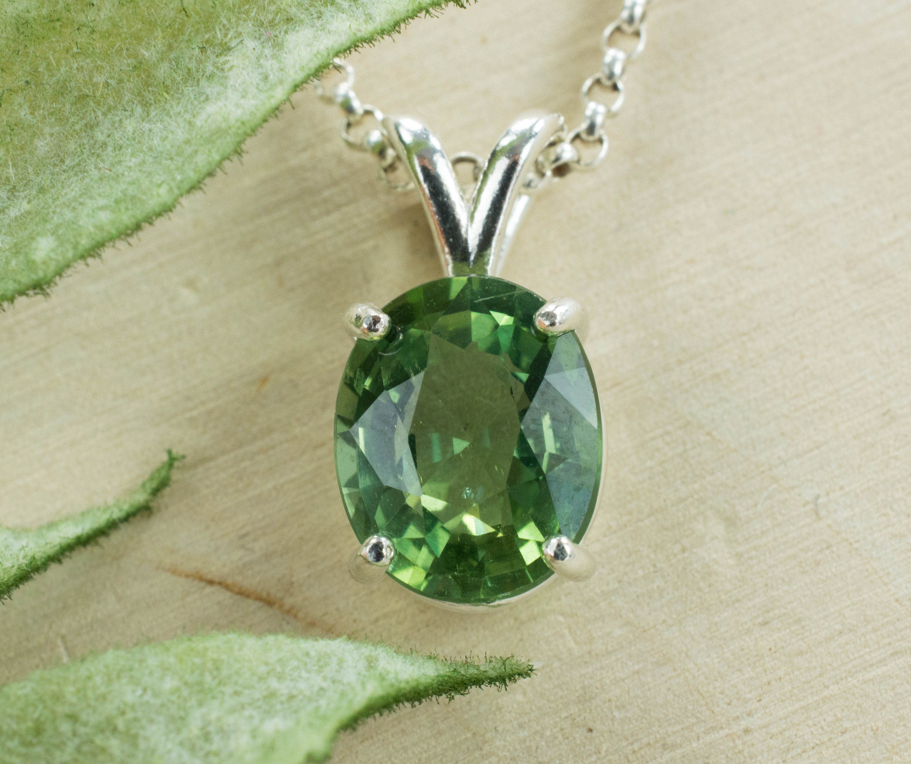 Green Apatite Sterling Silver Pendant; Natural Untreated Madagascar Apatite; Apatite Pendant - Mark Oliver Gems