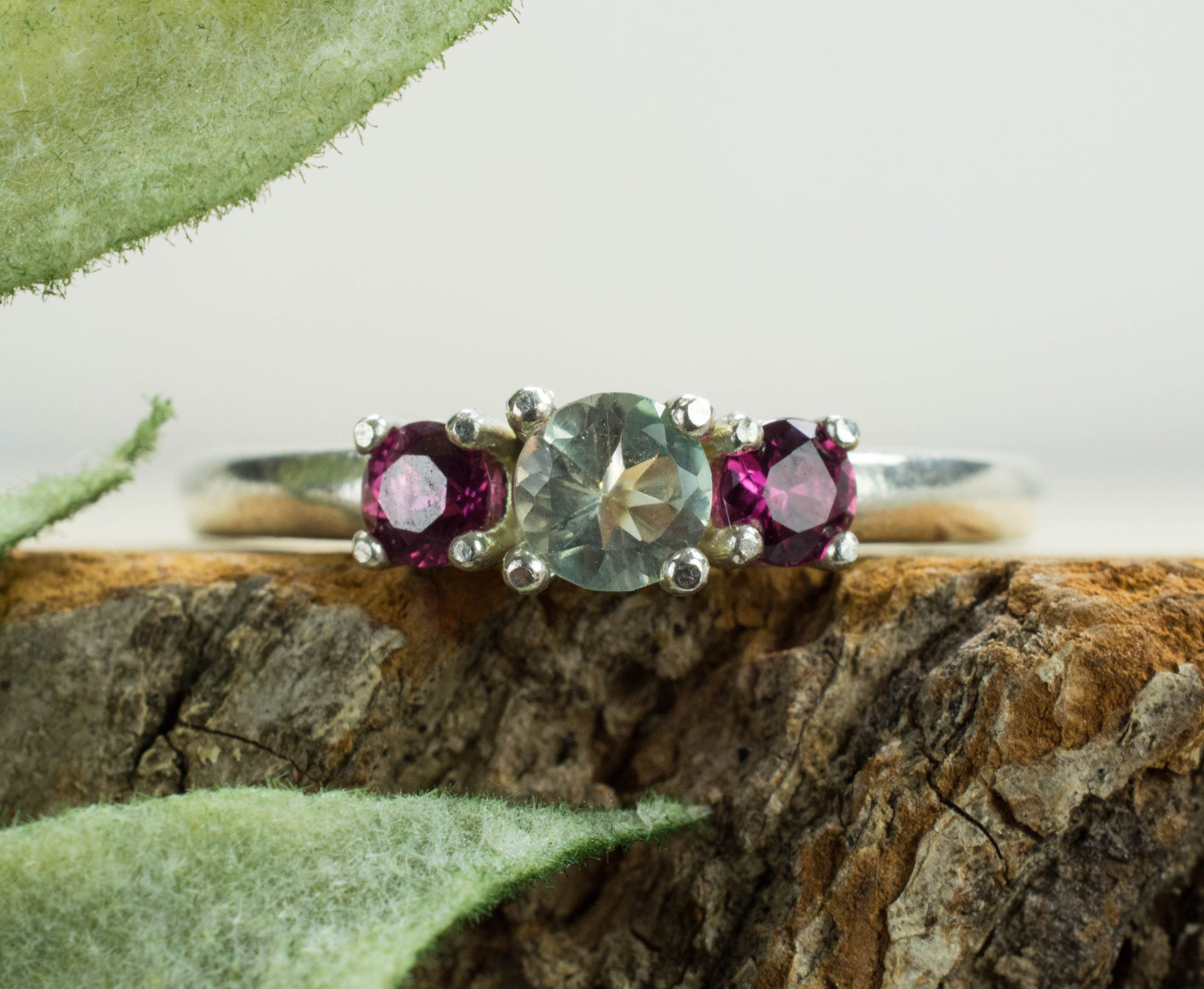 Oregon Sunstone and Ruby Sterling Silver Ring, Genuine Untreated Sunstone and Ruby; Sunstone Ring; Green Oregon Sunstone - Mark Oliver Gems