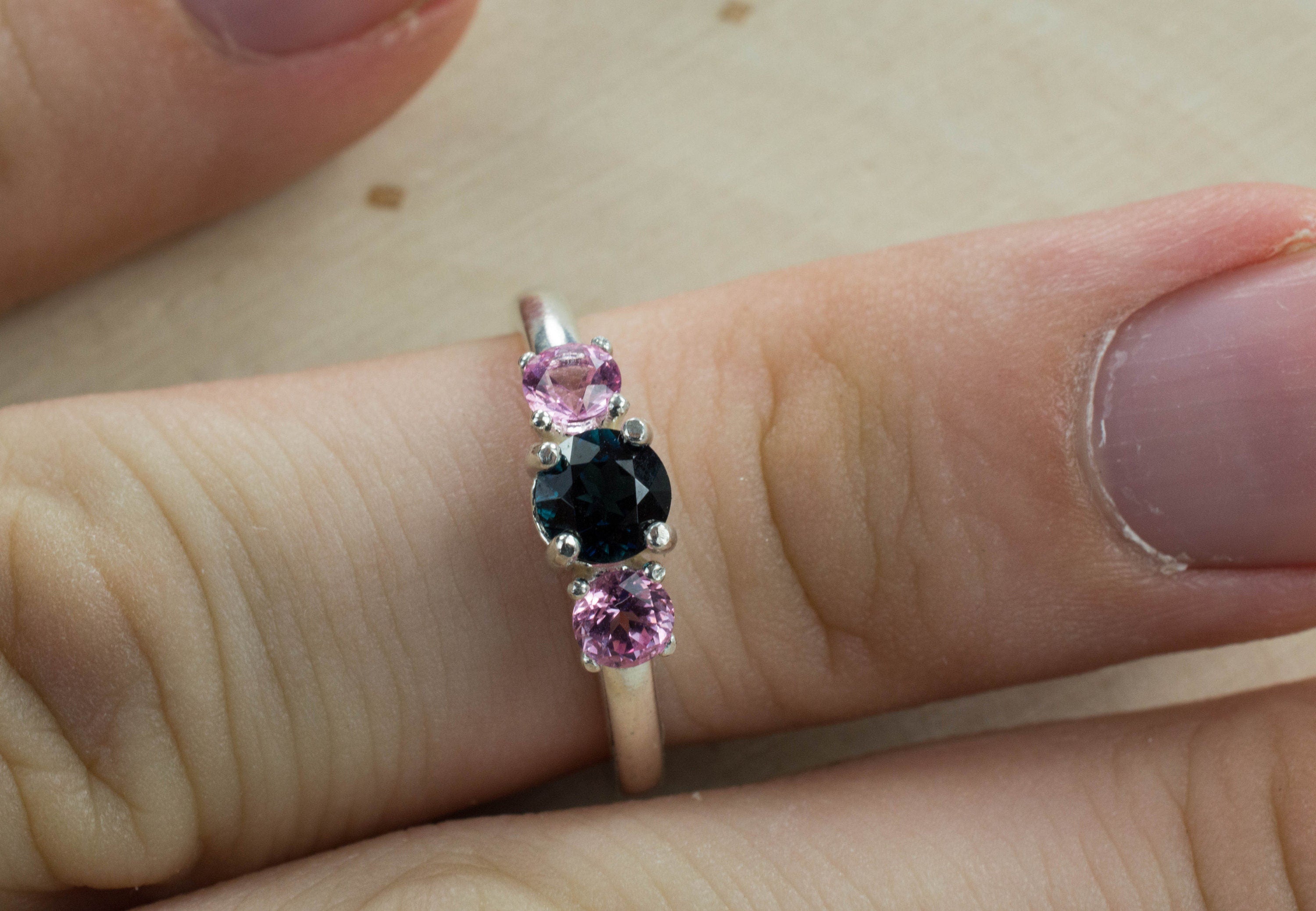 Indicolite Tourmaline and Pink Spinel Ring, Genuine Brazilian Indicolite and Vietnam Spinel; Spinel Ring; Indicolite Ring - Mark Oliver Gems