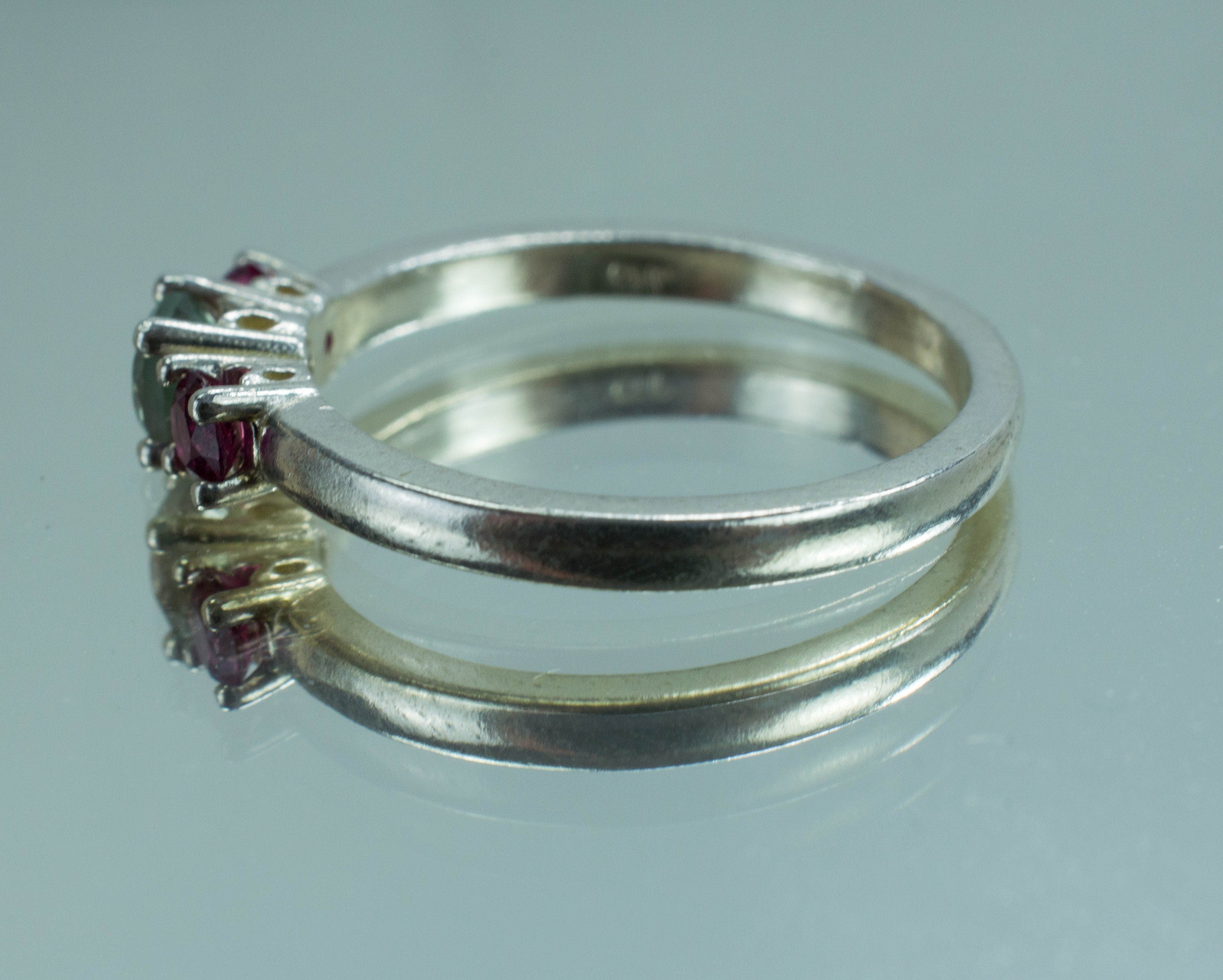 Oregon Sunstone and Ruby Sterling Silver Ring, Genuine Untreated Sunstone and Ruby; Sunstone Ring; Green Oregon Sunstone - Mark Oliver Gems