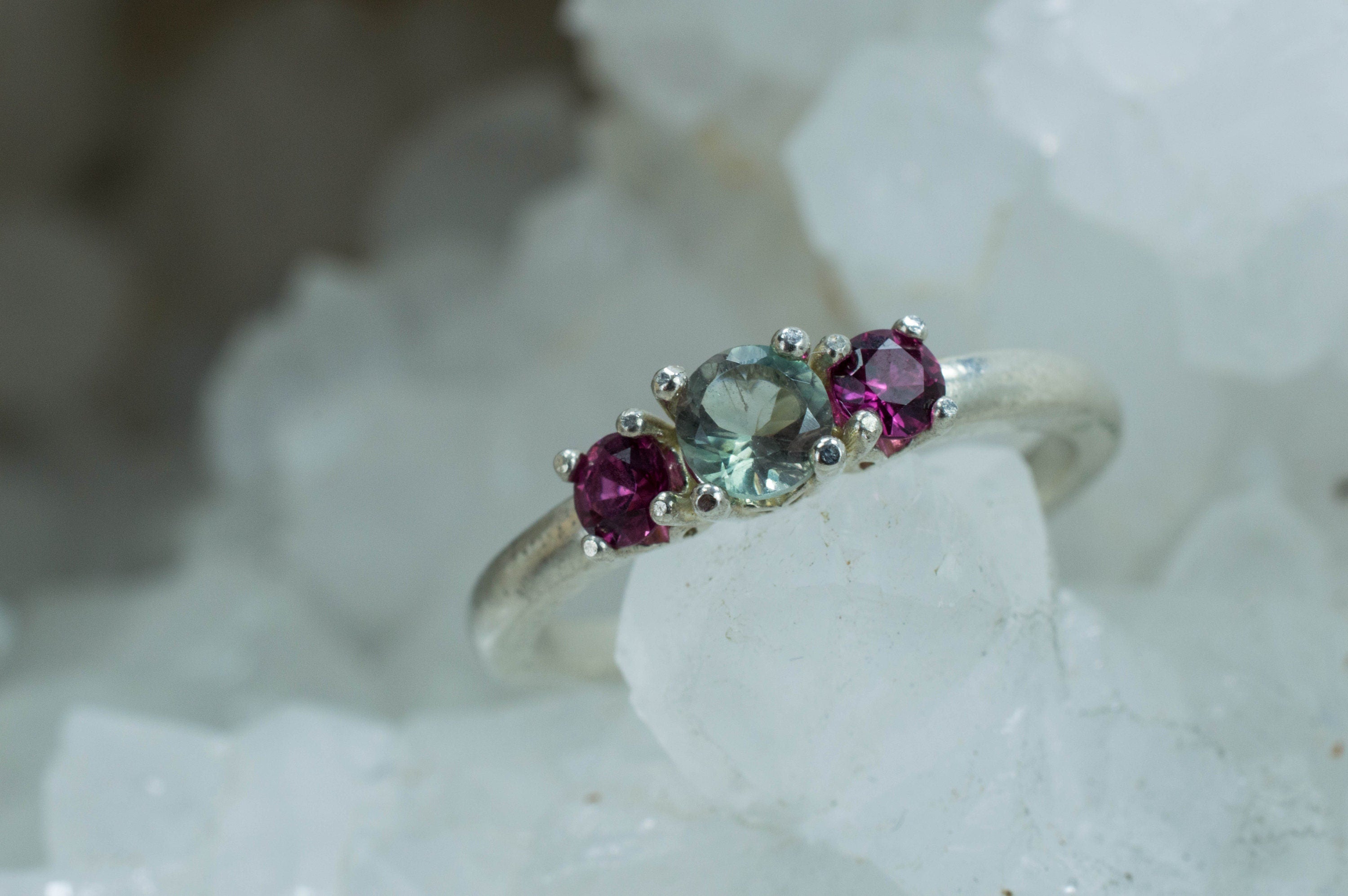 Oregon Sunstone and Ruby Sterling Silver Ring, Genuine Untreated Sunstone and Ruby; Sunstone Ring; Green Oregon Sunstone - Mark Oliver Gems