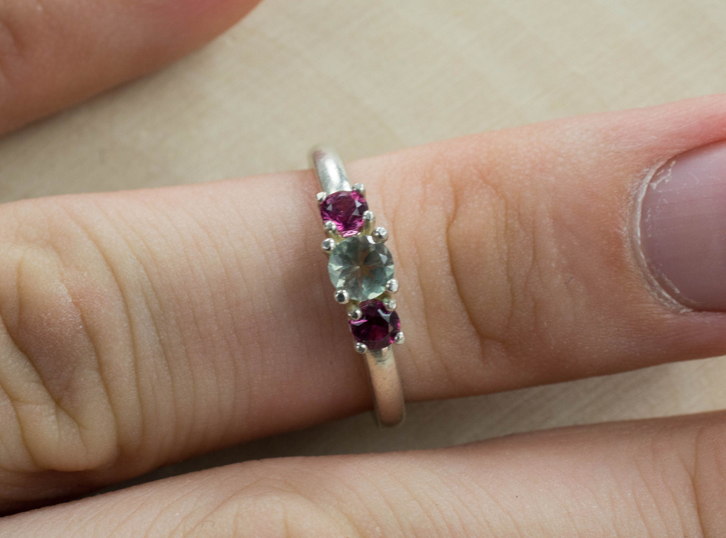 Oregon Sunstone and Ruby Sterling Silver Ring, Genuine Untreated Sunstone and Ruby; Sunstone Ring; Green Oregon Sunstone - Mark Oliver Gems