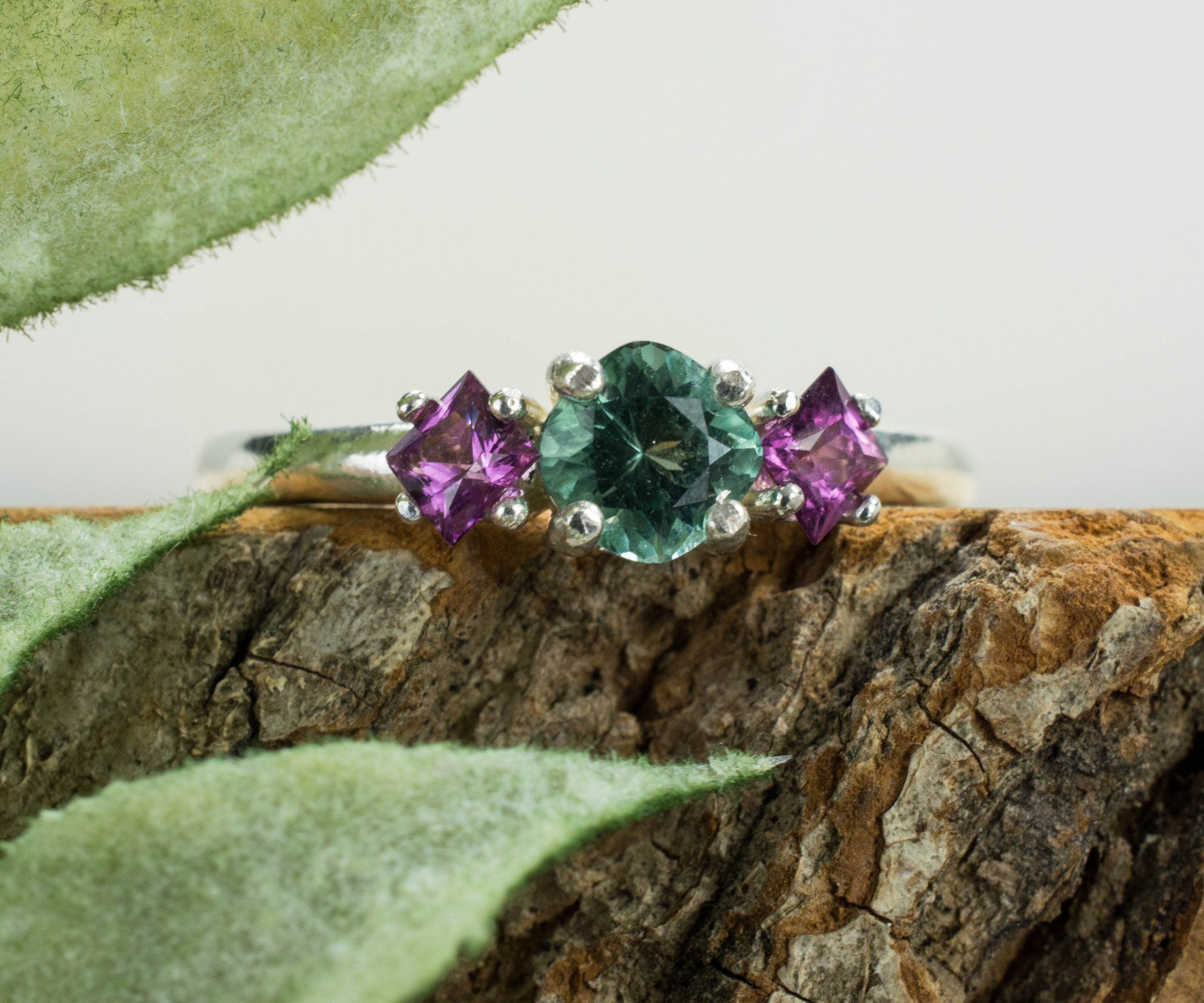 Tourmaline and Purple Garnet Sterling Silver Ring, Genuine Untreated Tourmaline and Garnetl; Tourmaline Ring; Garnetl Ring - Mark Oliver Gems