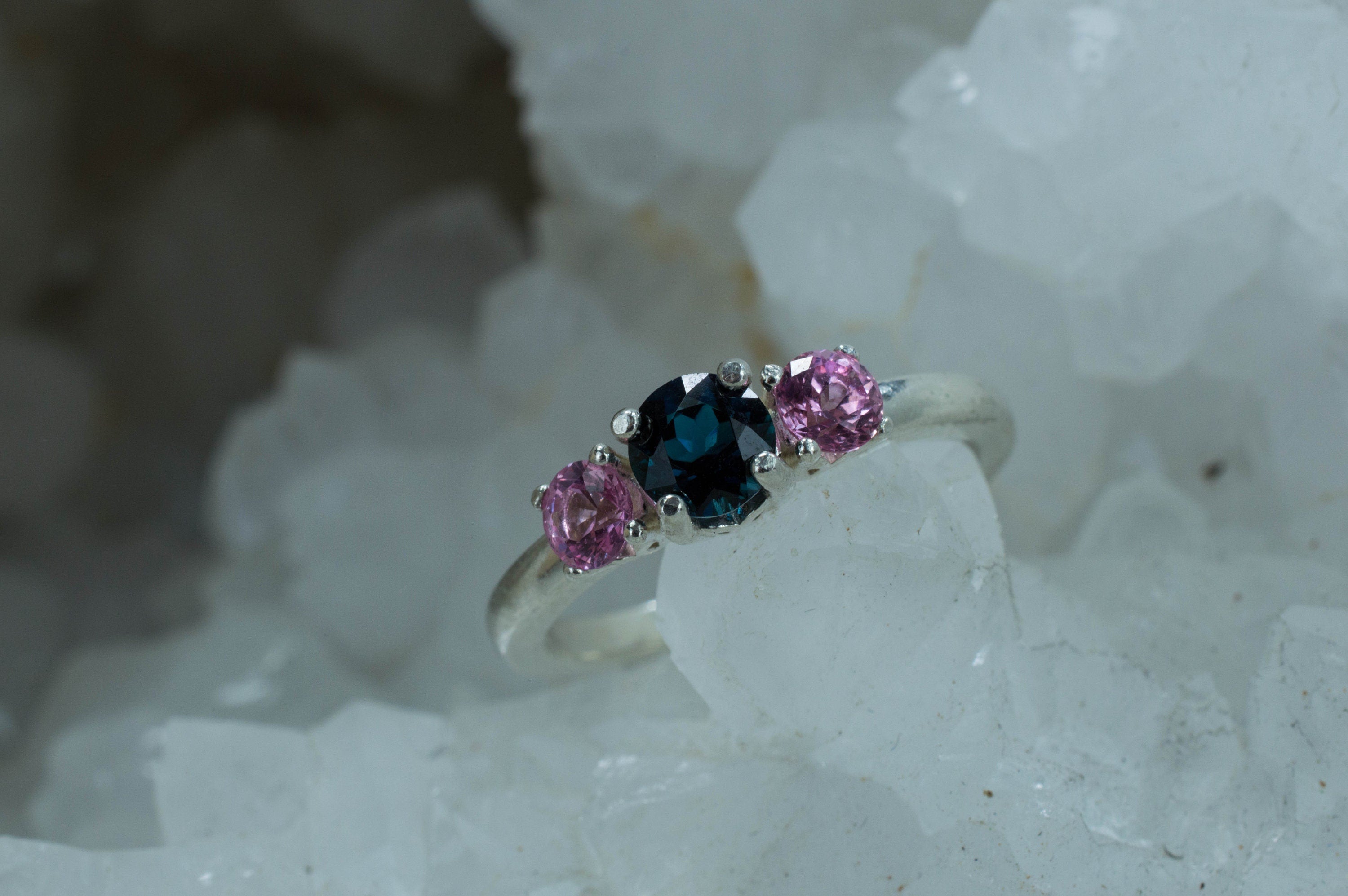 Indicolite Tourmaline and Pink Spinel Ring, Genuine Brazilian Indicolite and Vietnam Spinel; Spinel Ring; Indicolite Ring - Mark Oliver Gems