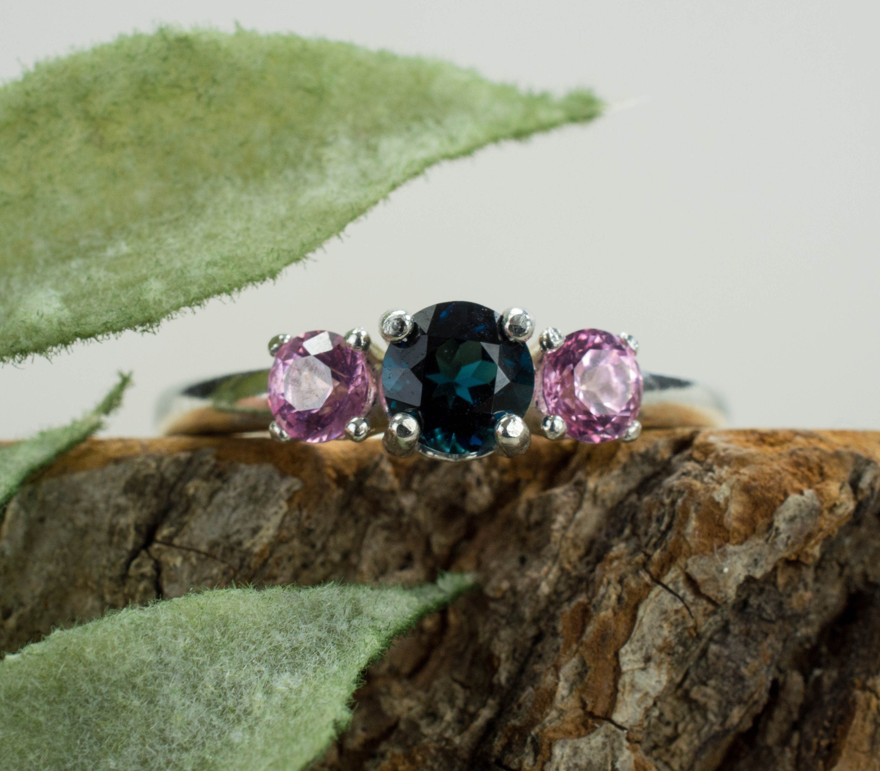 Indicolite Tourmaline and Pink Spinel Ring, Genuine Brazilian Indicolite and Vietnam Spinel; Spinel Ring; Indicolite Ring - Mark Oliver Gems