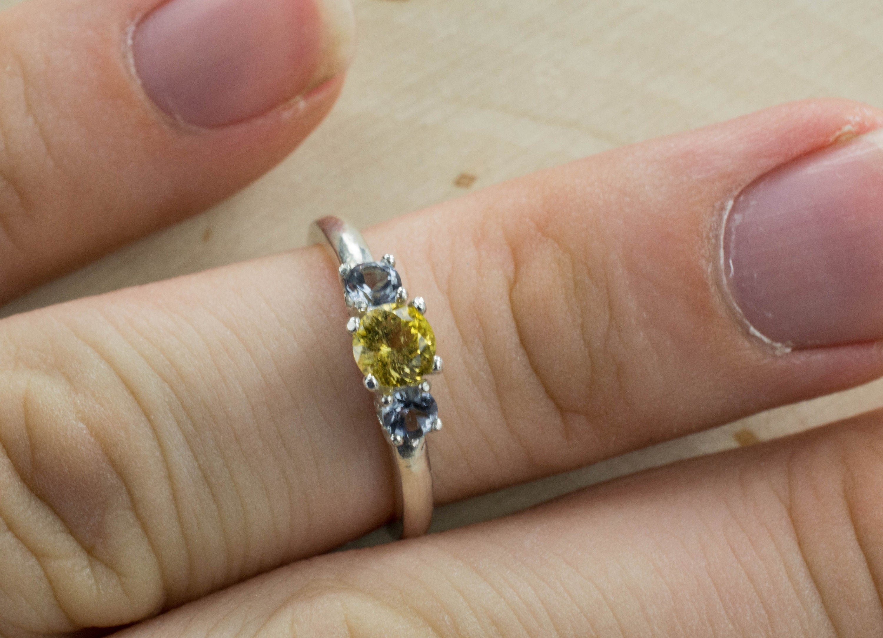 Yellow Tourmaline and Gray Spinel Sterling Silver Ring, Genuine Untreated Tourmaline and Spinel; Gray Spinel Ring; Tourmaline Ring - Mark Oliver Gems