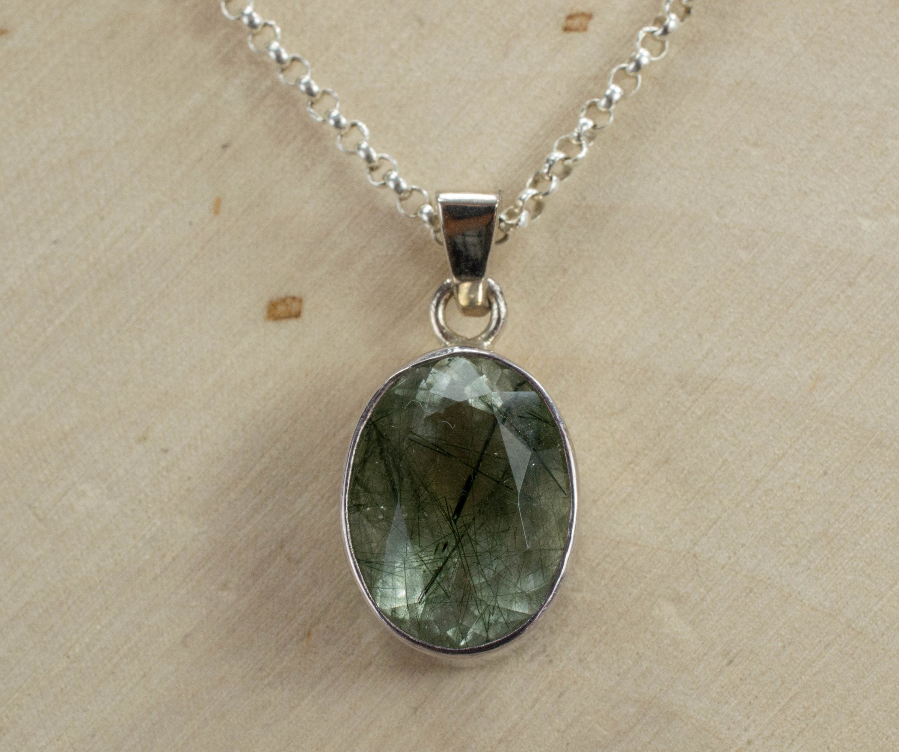 Rutilated Edenite Quartz Sterling Silver Pendant, Natural Untreated Madagascar Quartz - Mark Oliver Gems