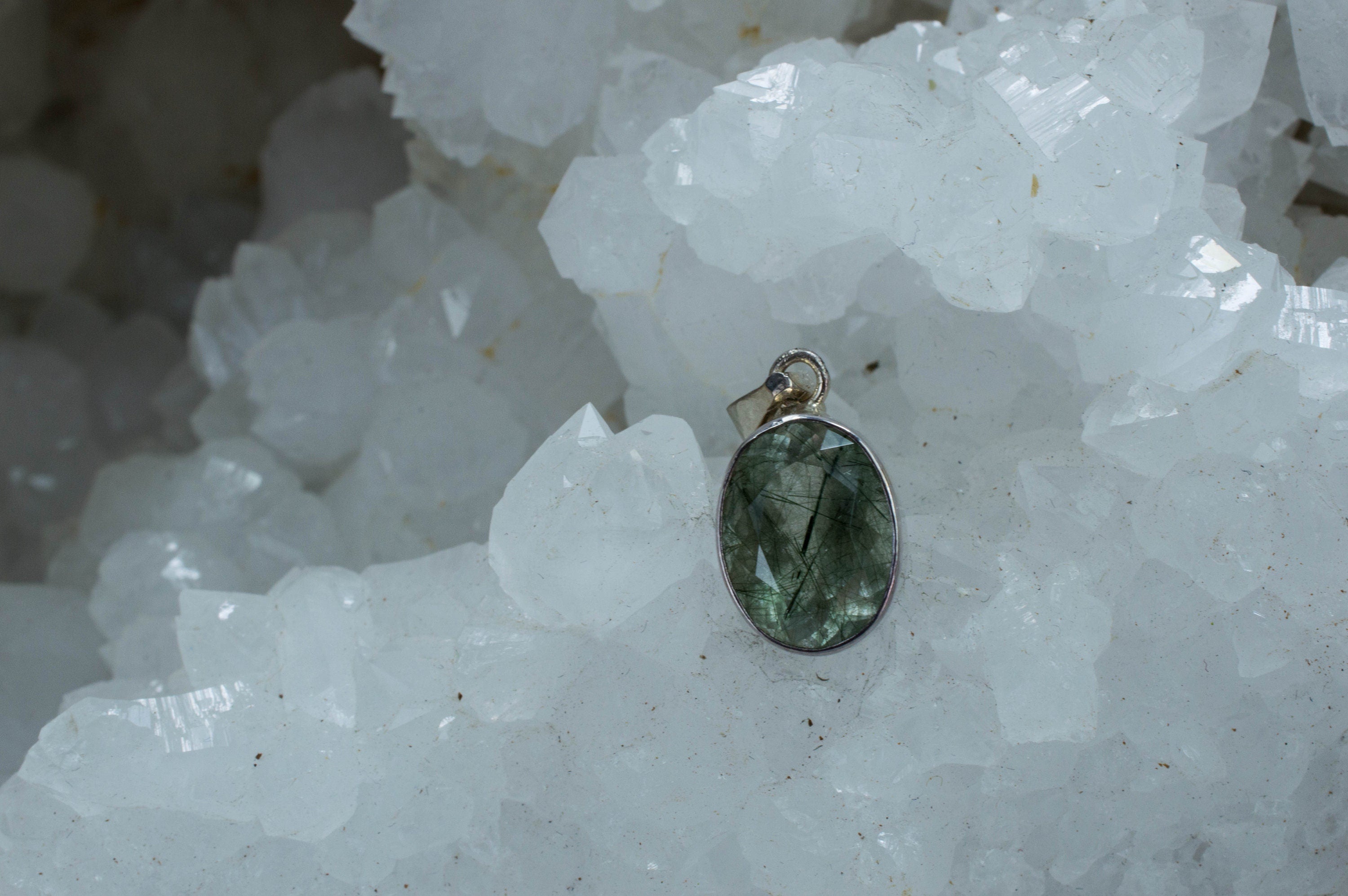 Rutilated Edenite Quartz Sterling Silver Pendant, Natural Untreated Madagascar Quartz - Mark Oliver Gems