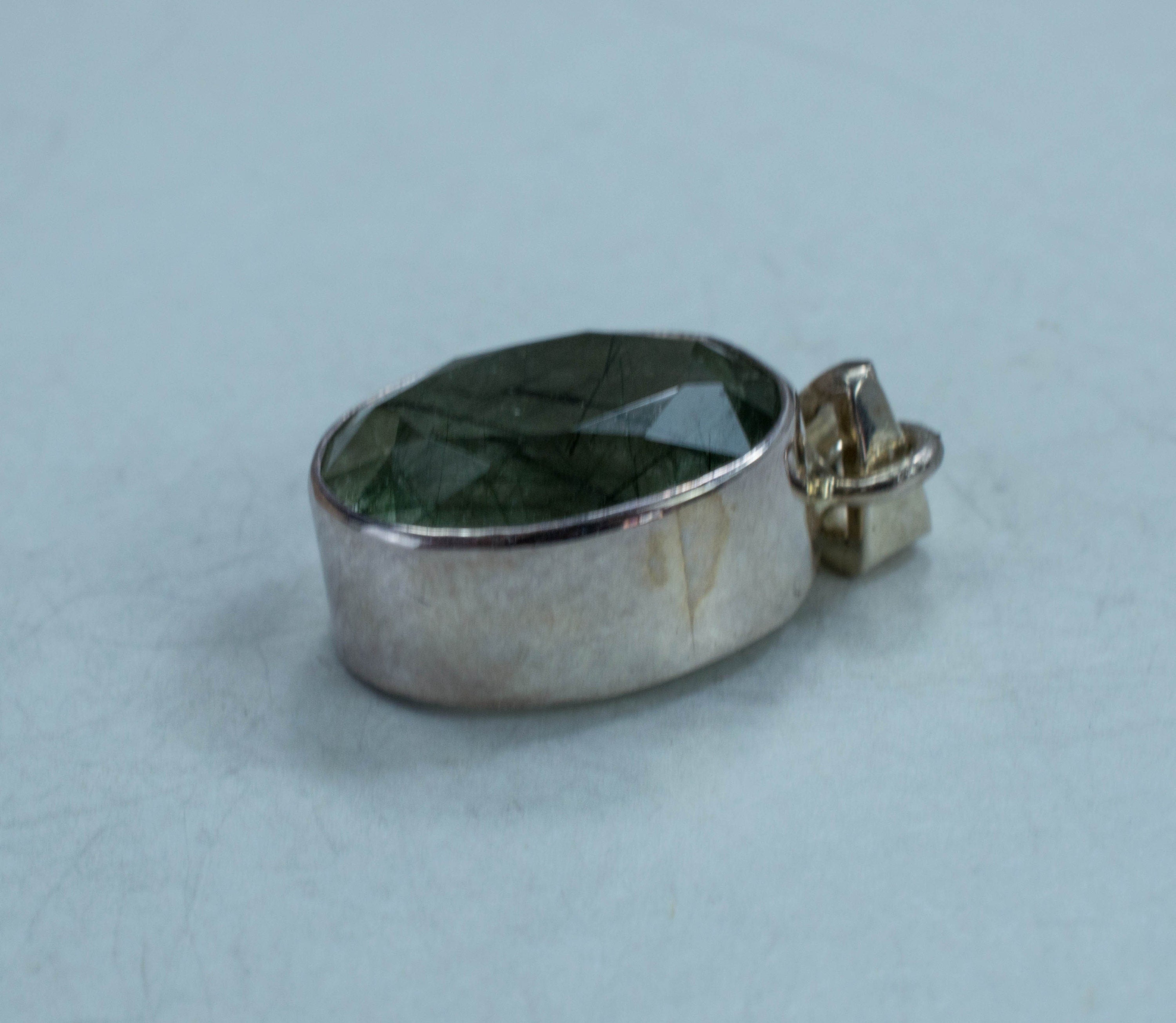 Rutilated Edenite Quartz Sterling Silver Pendant, Natural Untreated Madagascar Quartz - Mark Oliver Gems