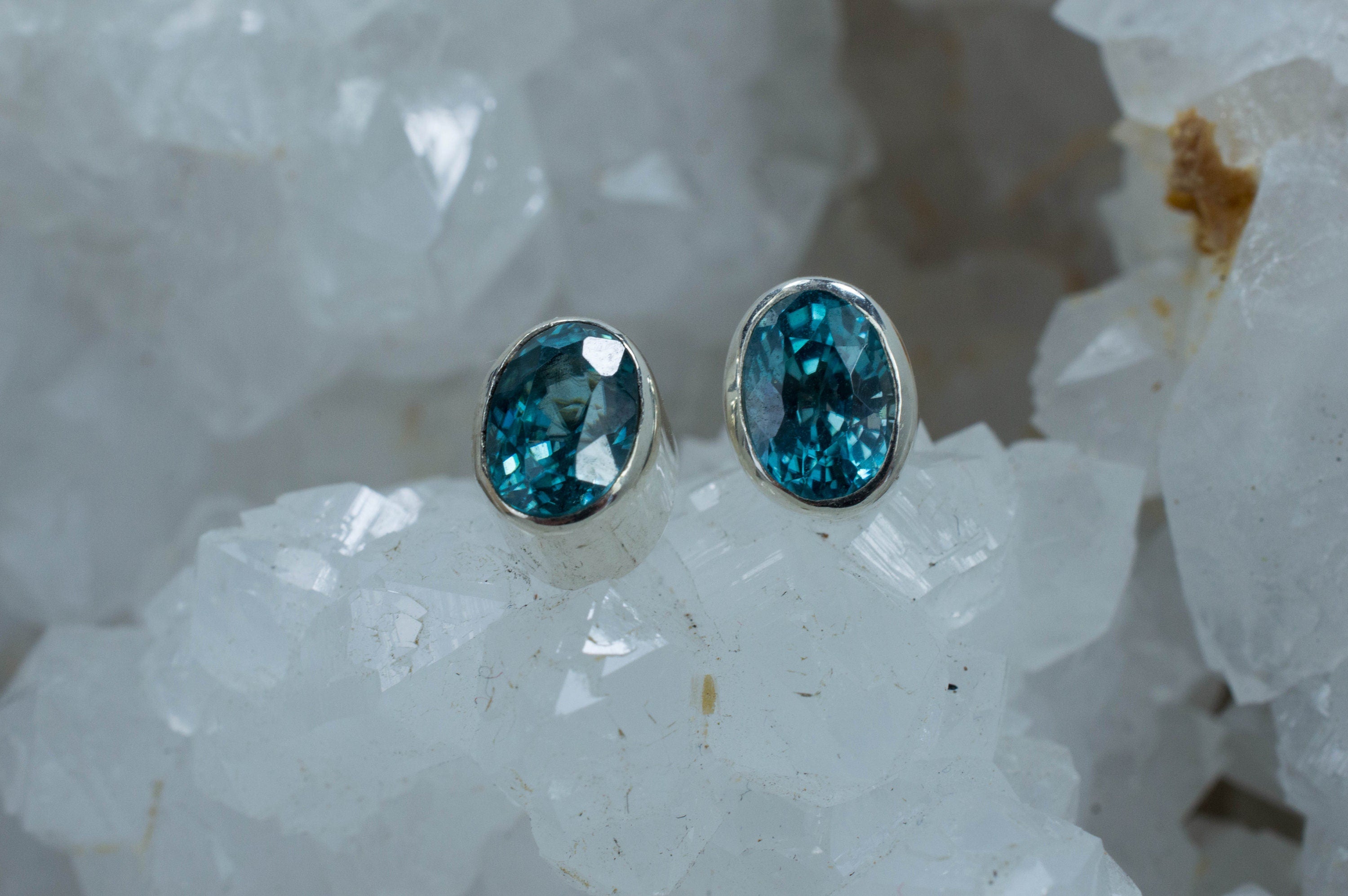 Blue Zircon Earrings; Genuine Cambodia Zircon - Mark Oliver Gems
