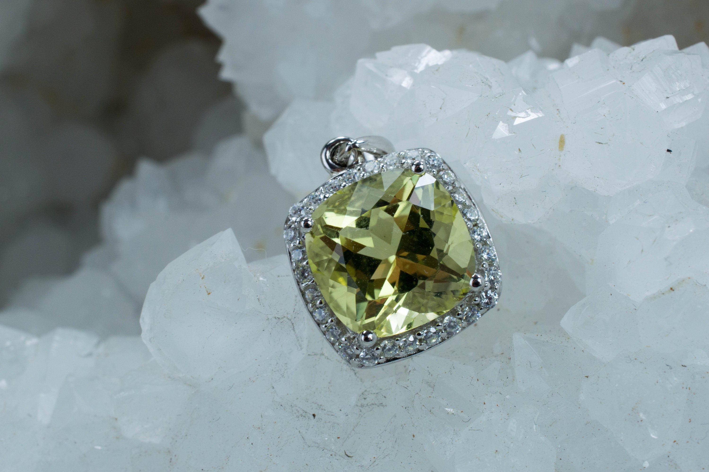 Lemon Quartz Pendant; Genuine Untreated Brazilian Quartz and Zircon - Mark Oliver Gems