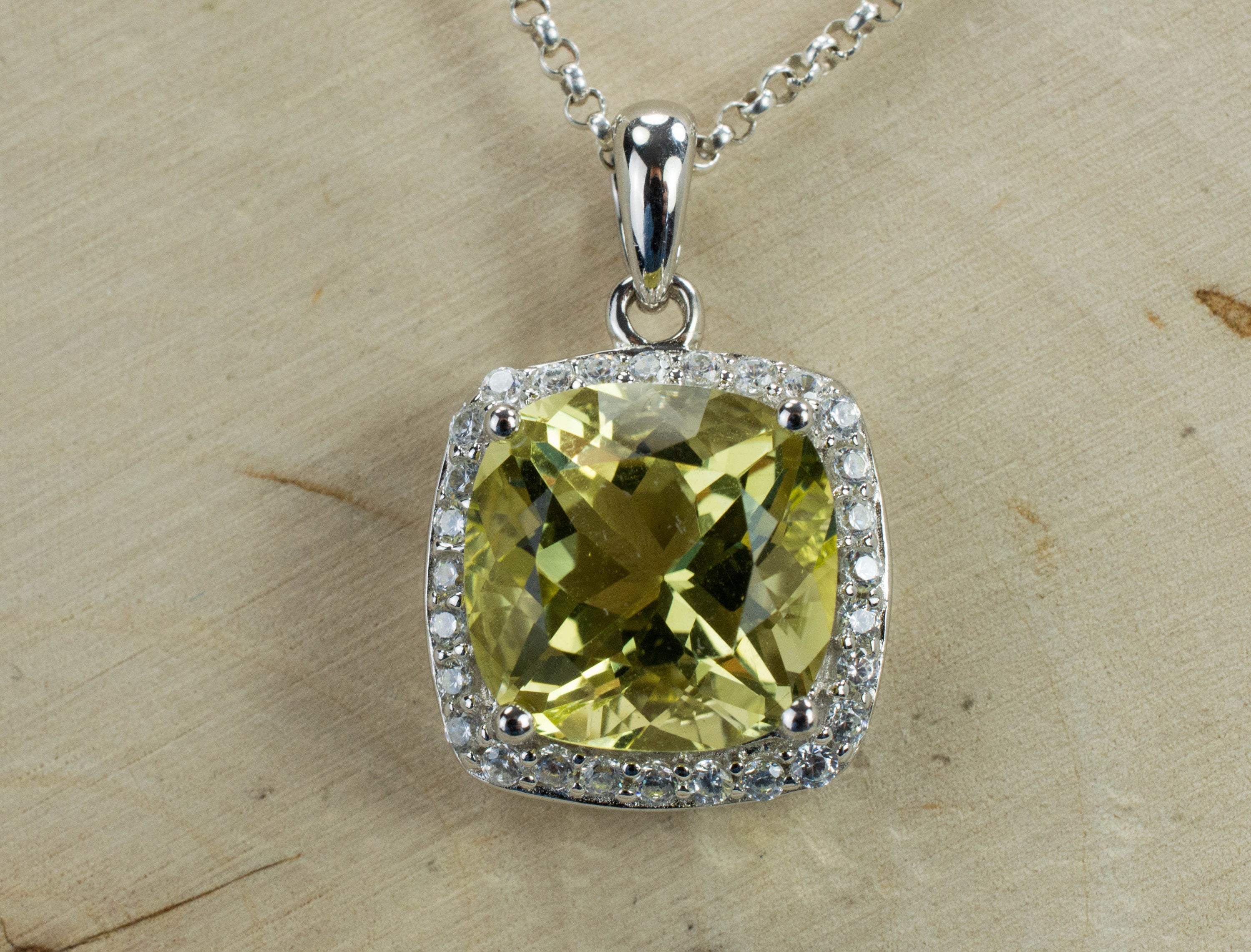 Lemon Quartz Pendant; Genuine Untreated Brazilian Quartz and Zircon - Mark Oliver Gems