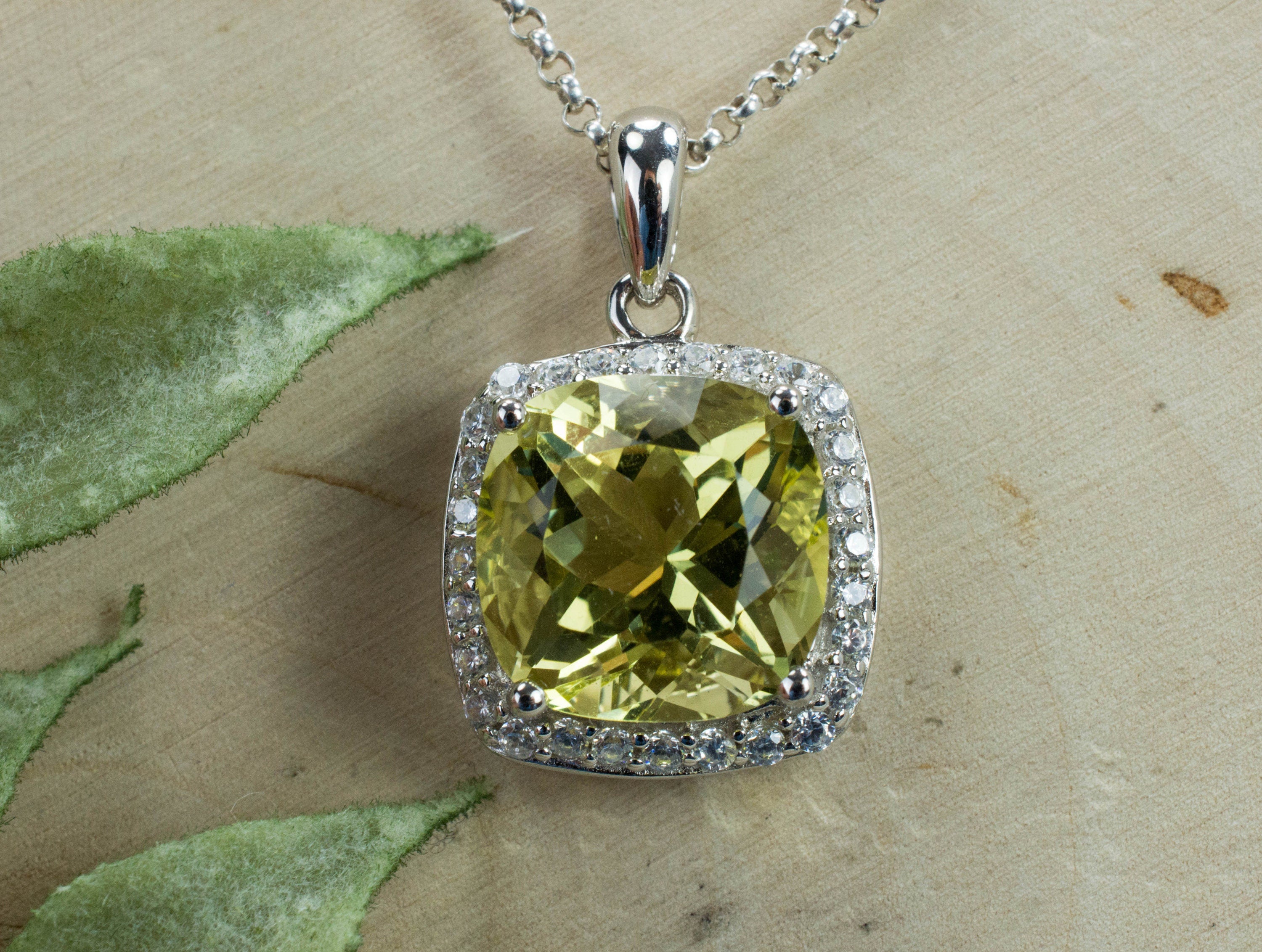 Lemon Quartz Pendant; Genuine Untreated Brazilian Quartz and Zircon - Mark Oliver Gems