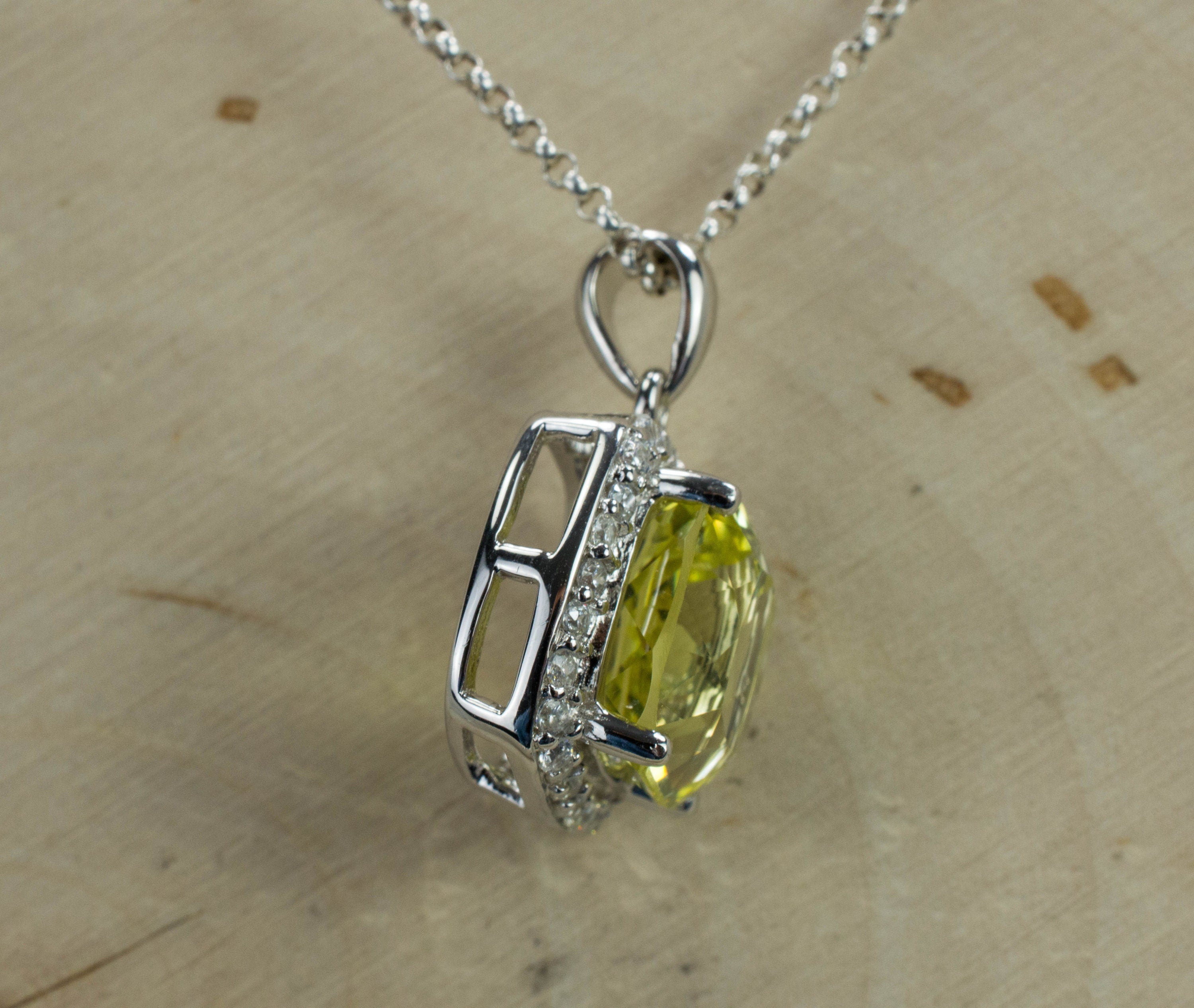 Lemon Quartz Pendant; Genuine Untreated Brazilian Quartz and Zircon - Mark Oliver Gems
