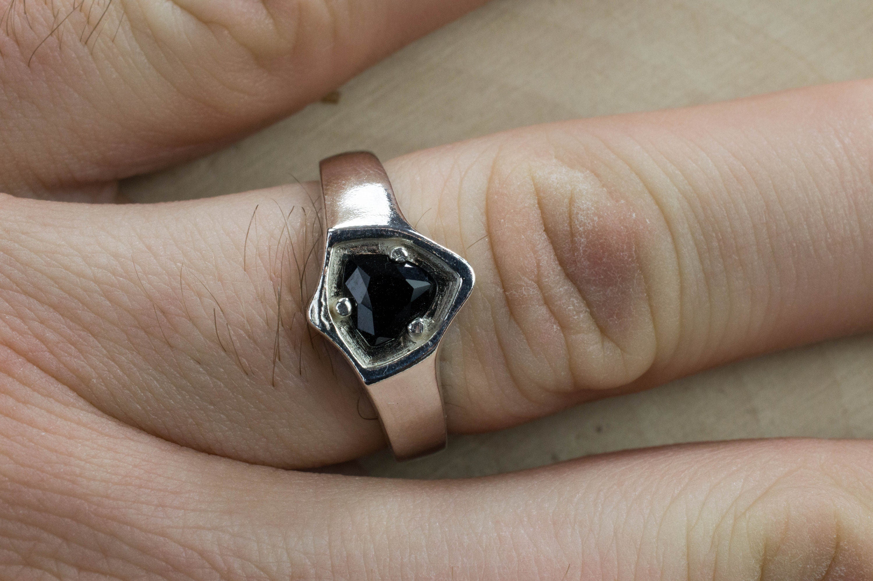 Black Spinel Sterling Silver Ring, Genuine Untreated Thailand Spinel; Men's Ring - Mark Oliver Gems