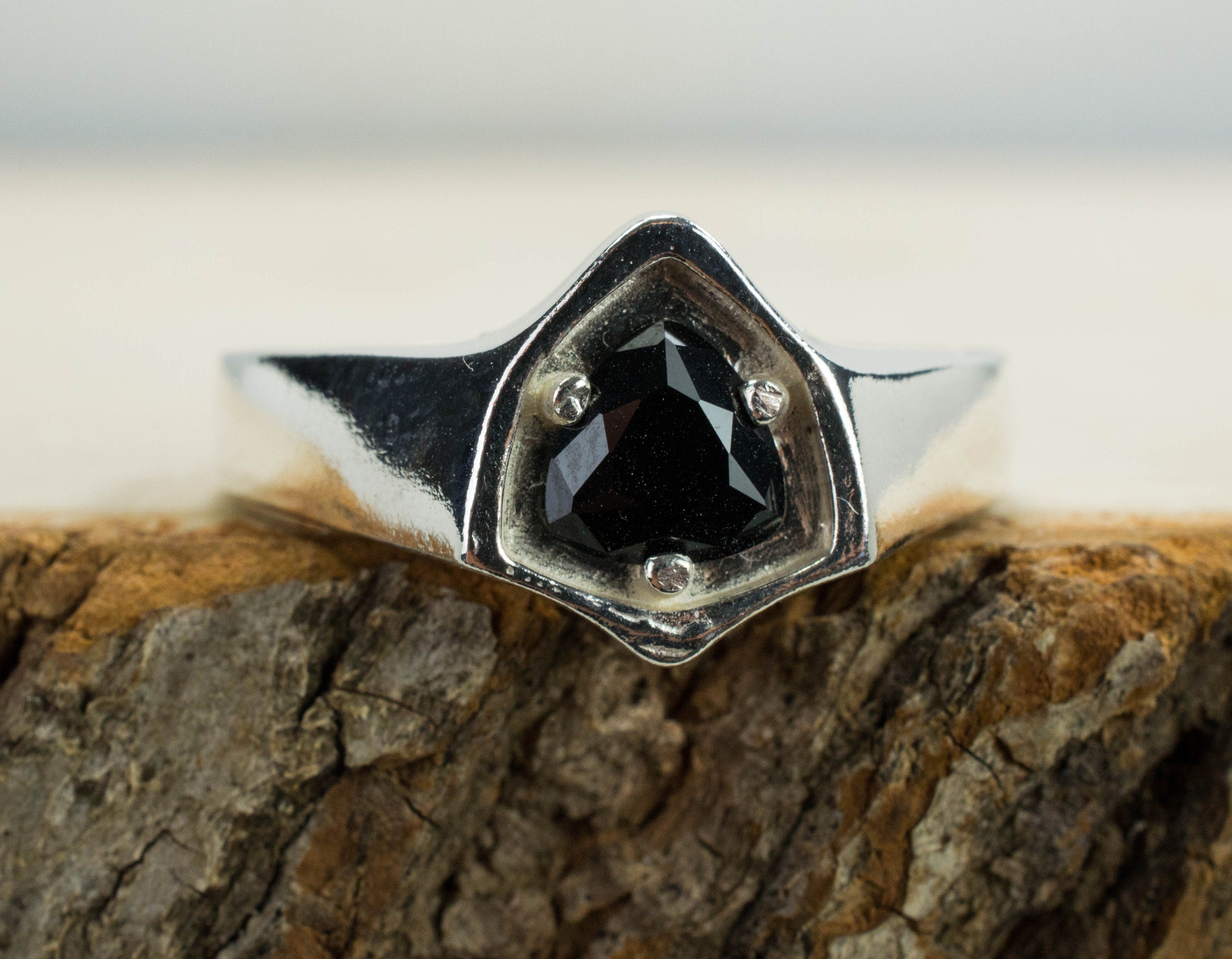 Black Spinel Sterling Silver Ring, Genuine Untreated Thailand Spinel; Men's Ring - Mark Oliver Gems