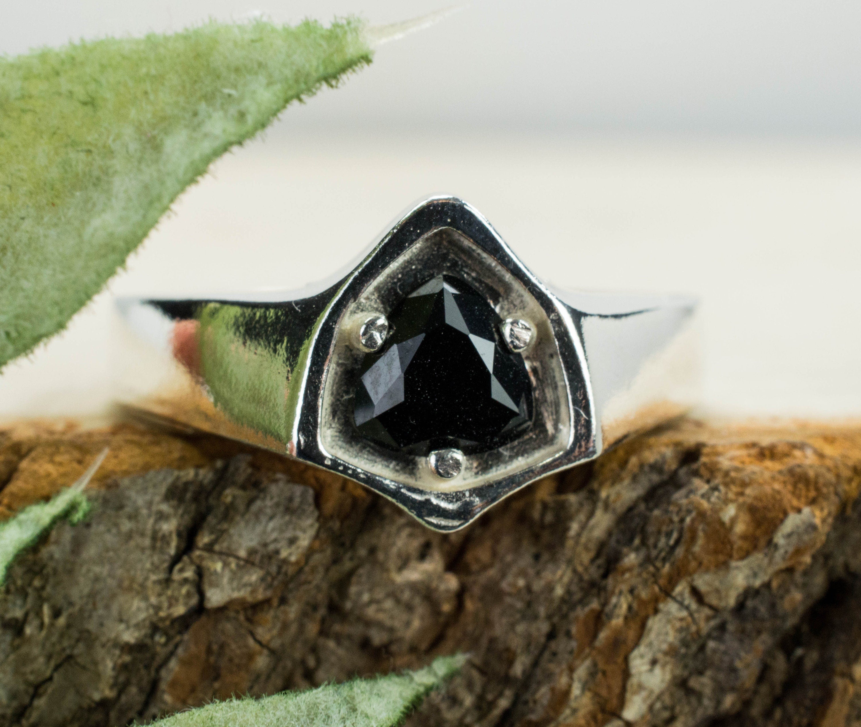 Black Spinel Sterling Silver Ring, Genuine Untreated Thailand Spinel; Men's Ring - Mark Oliver Gems