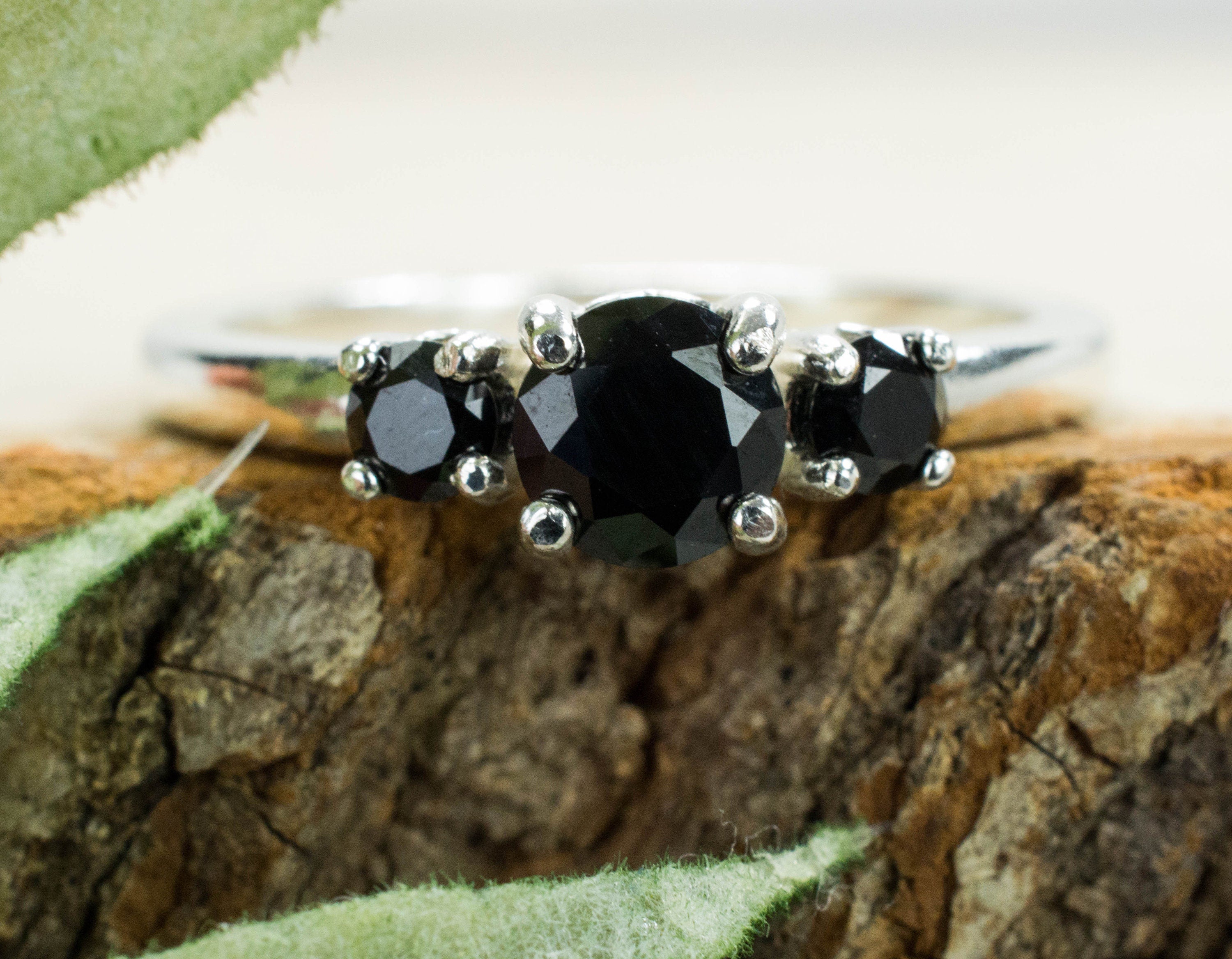 Black Spinel Ring, Natural Untreated Thai Spinel - Mark Oliver Gems