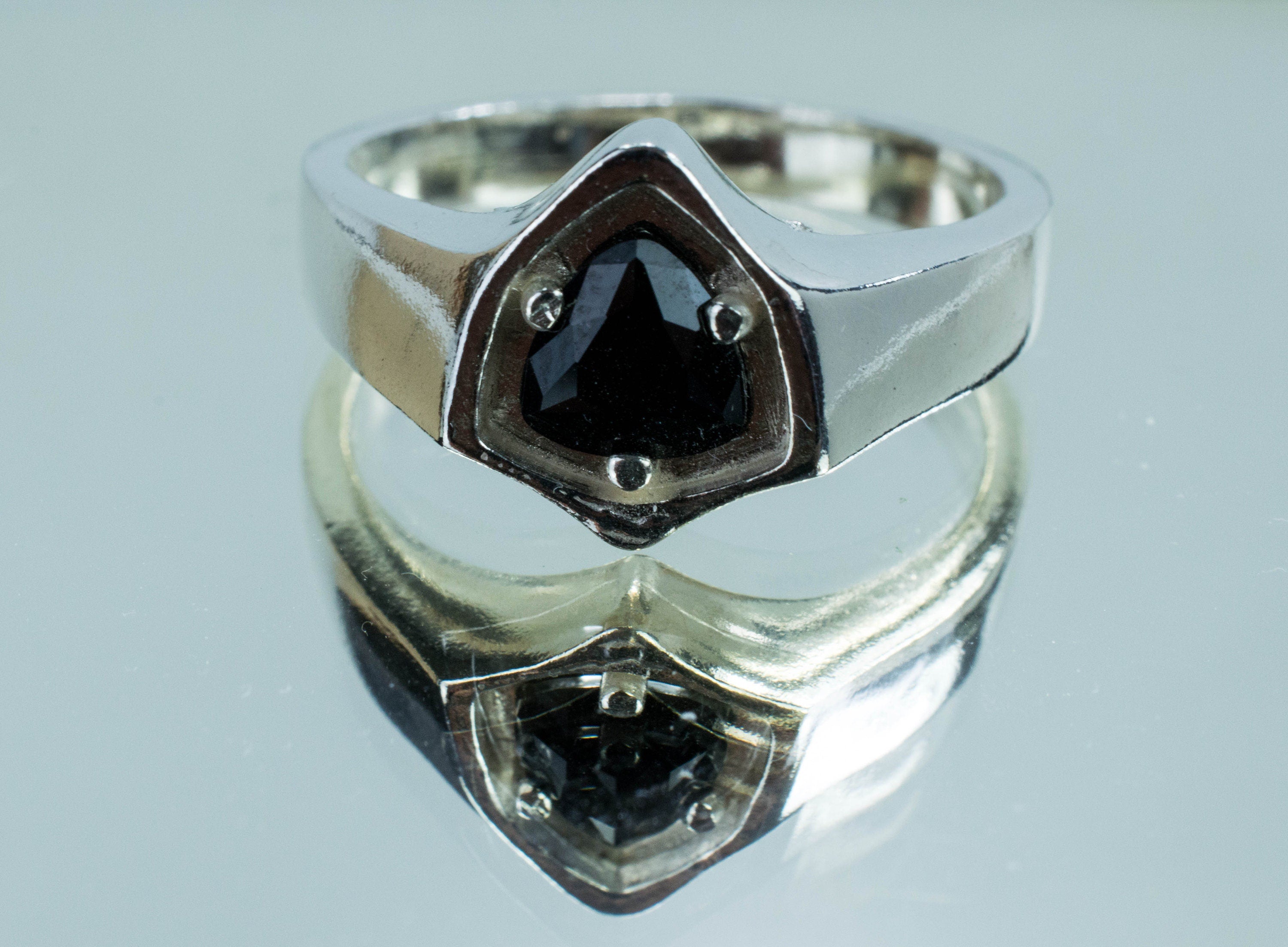 Black Spinel Sterling Silver Ring, Genuine Untreated Thailand Spinel; Men's Ring - Mark Oliver Gems