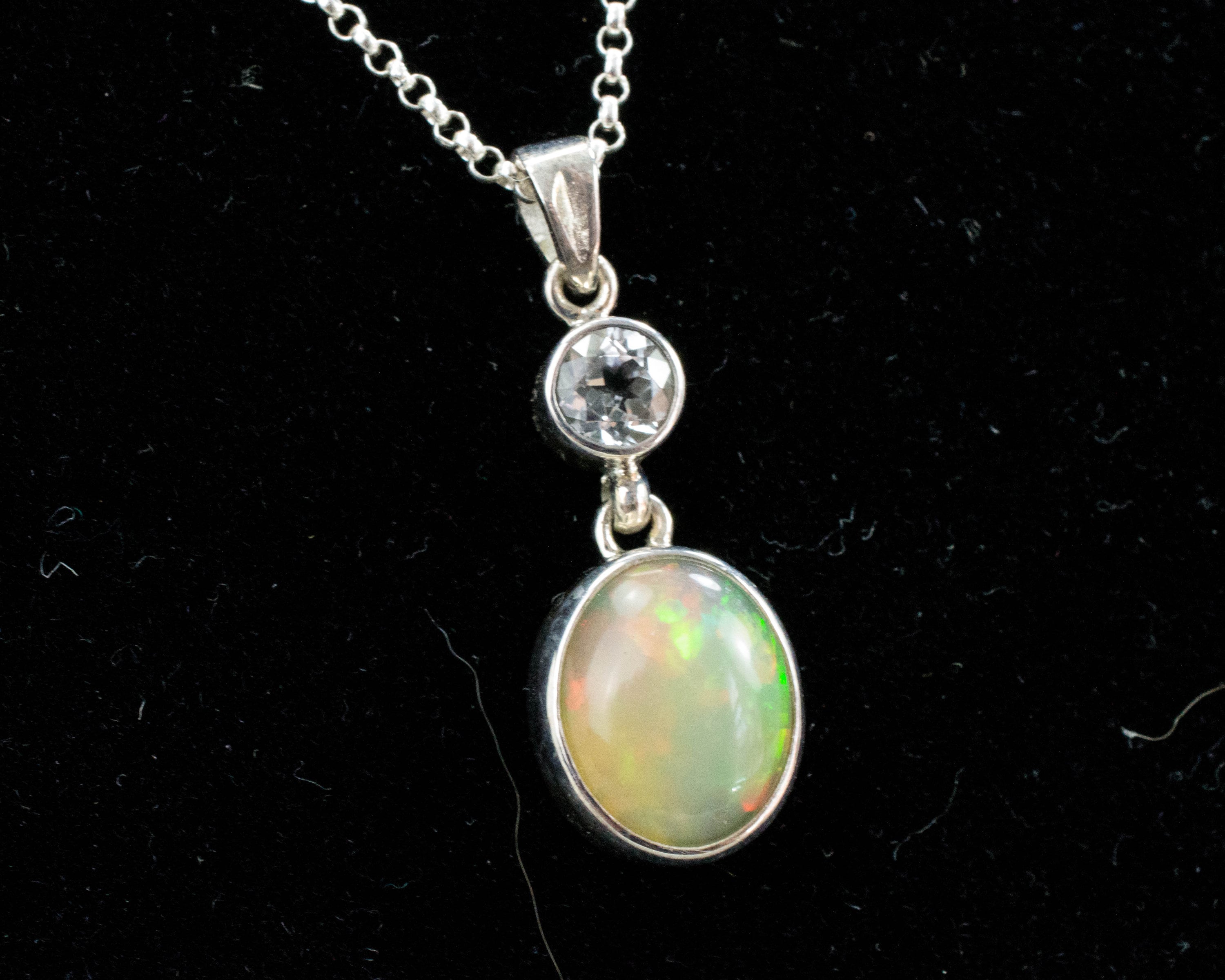 Ethiopian Opal and Topaz Pendant, Natural Untreated Welo Opal and Brazil Topaz - Mark Oliver Gems