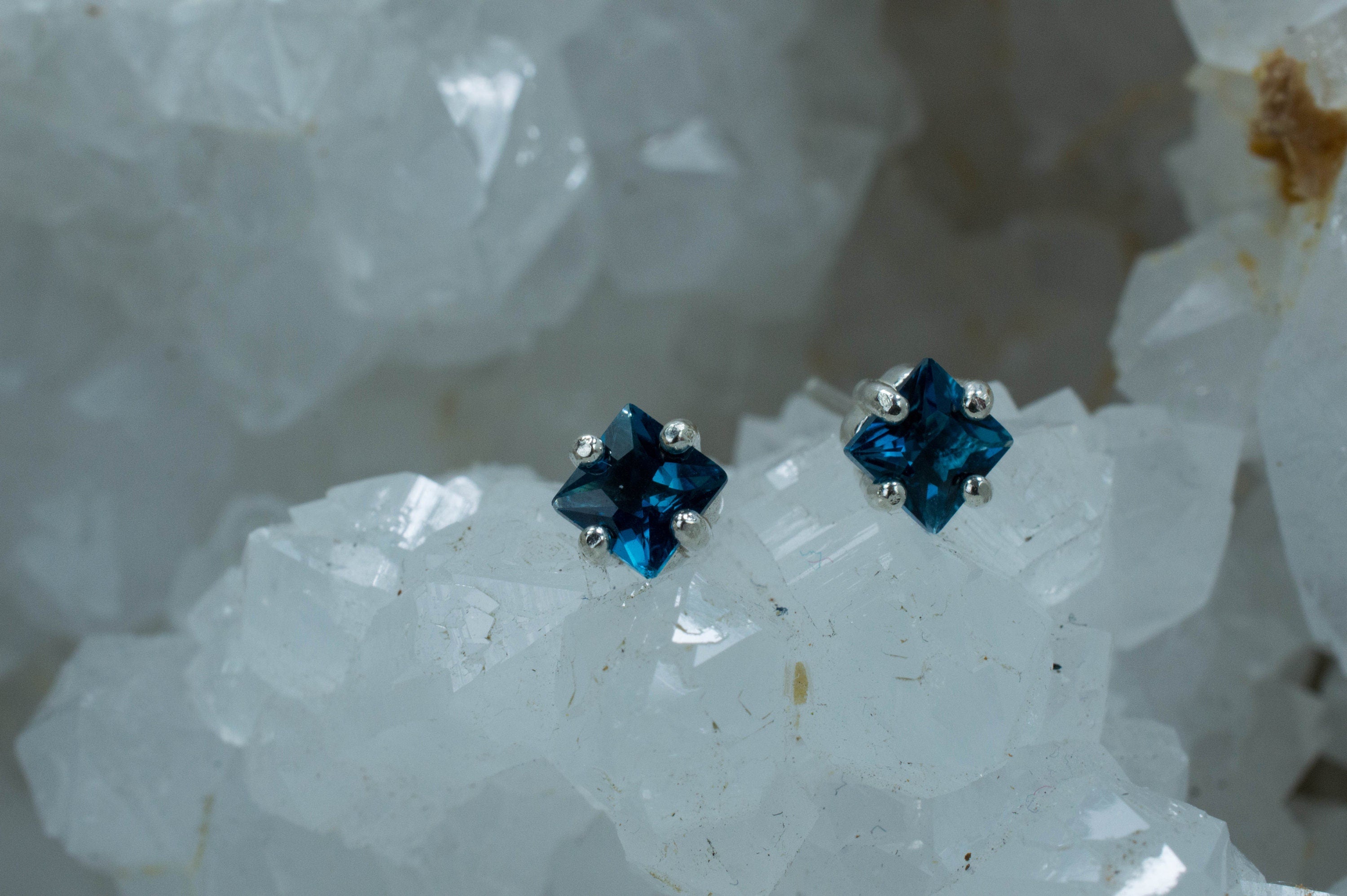 London Blue Topaz Earrings; Genuine Brazilian Topaz; 0.745cts - Mark Oliver Gems
