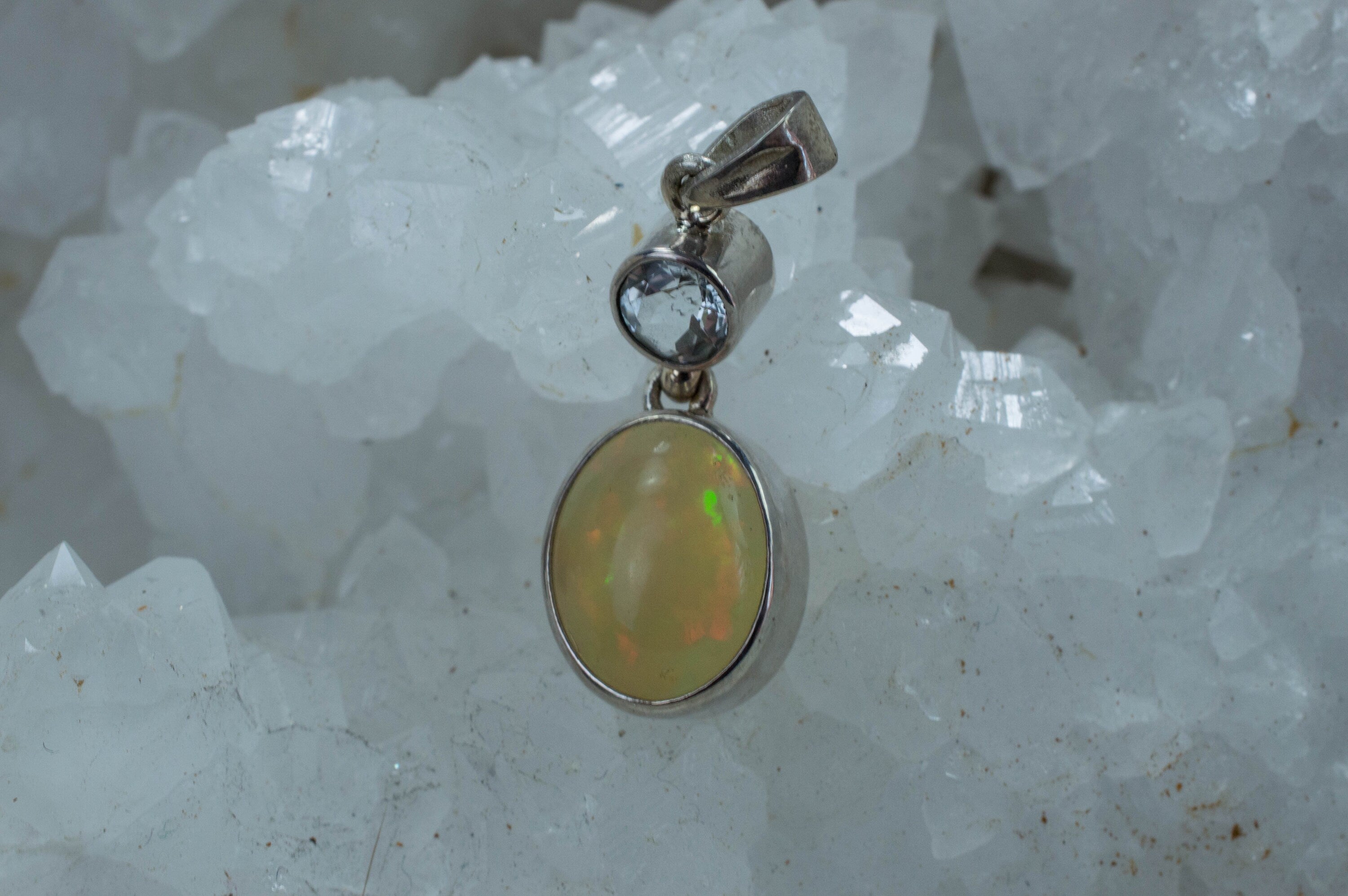 Ethiopian Opal and Topaz Pendant, Natural Untreated Welo Opal and Brazil Topaz - Mark Oliver Gems