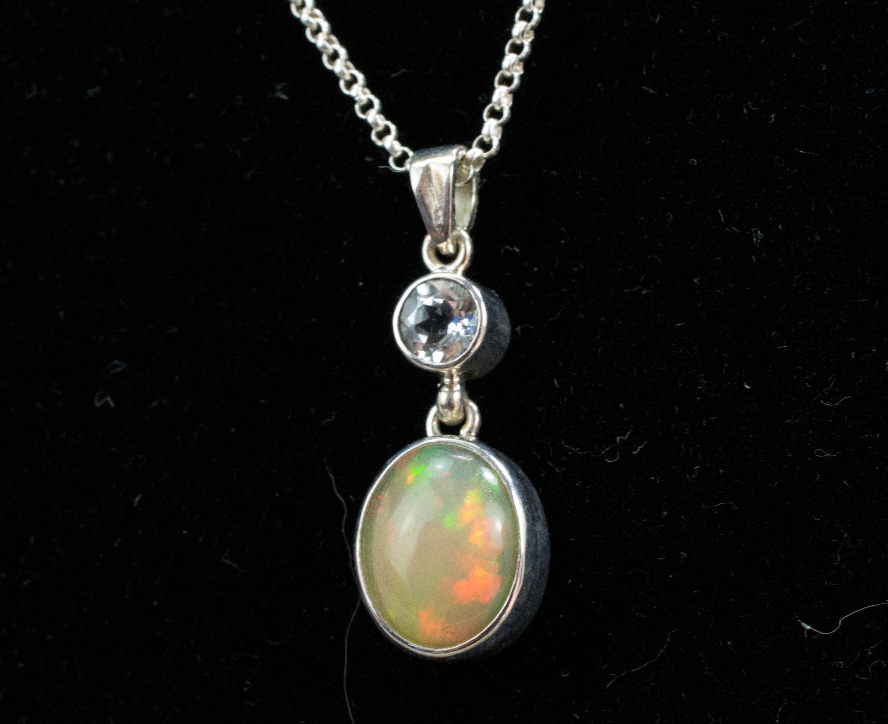 Ethiopian Opal and Topaz Pendant, Natural Untreated Welo Opal and Brazil Topaz - Mark Oliver Gems