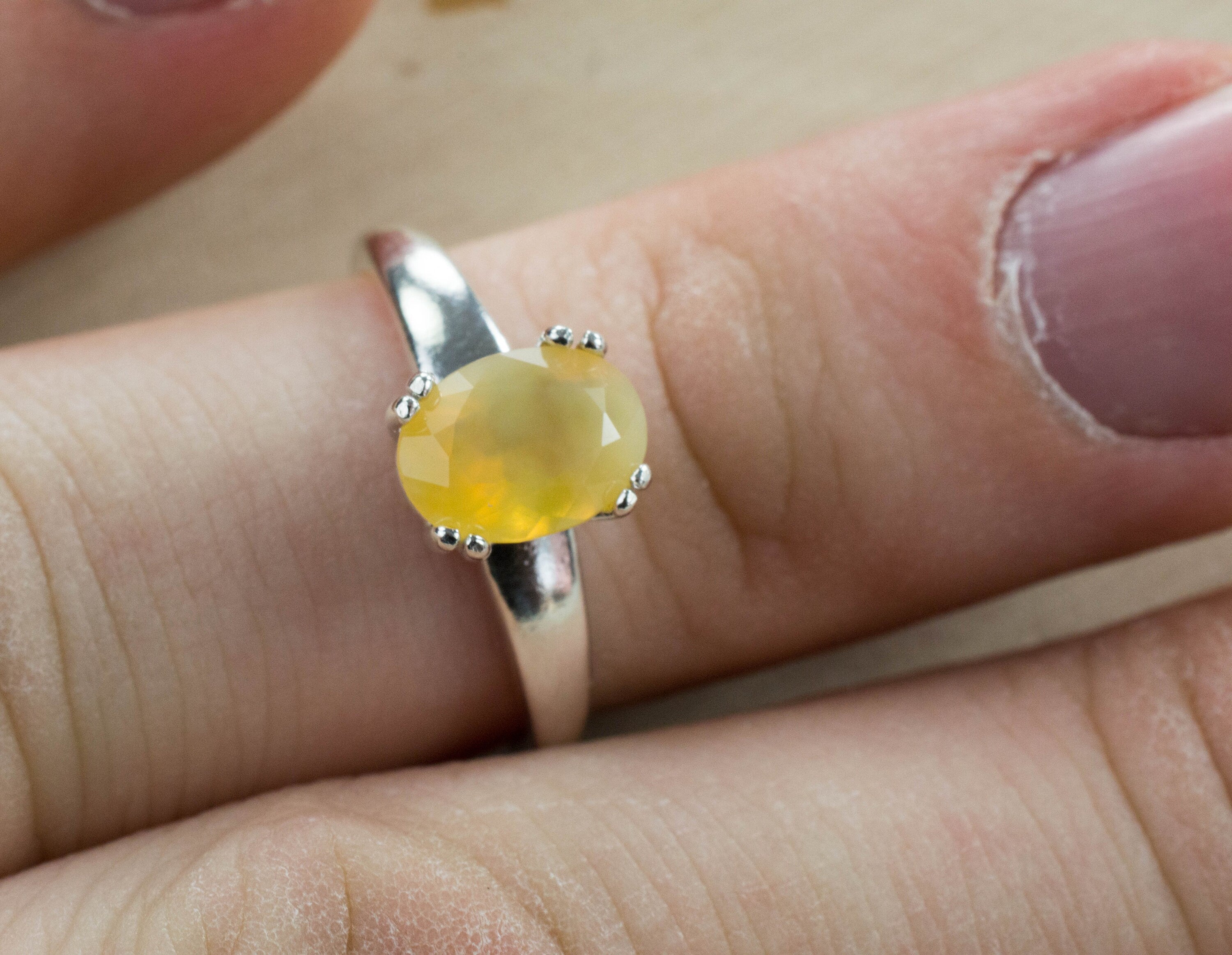 Yellow Opal Ring, Genuine Untreated Tanzania Opal - Mark Oliver Gems