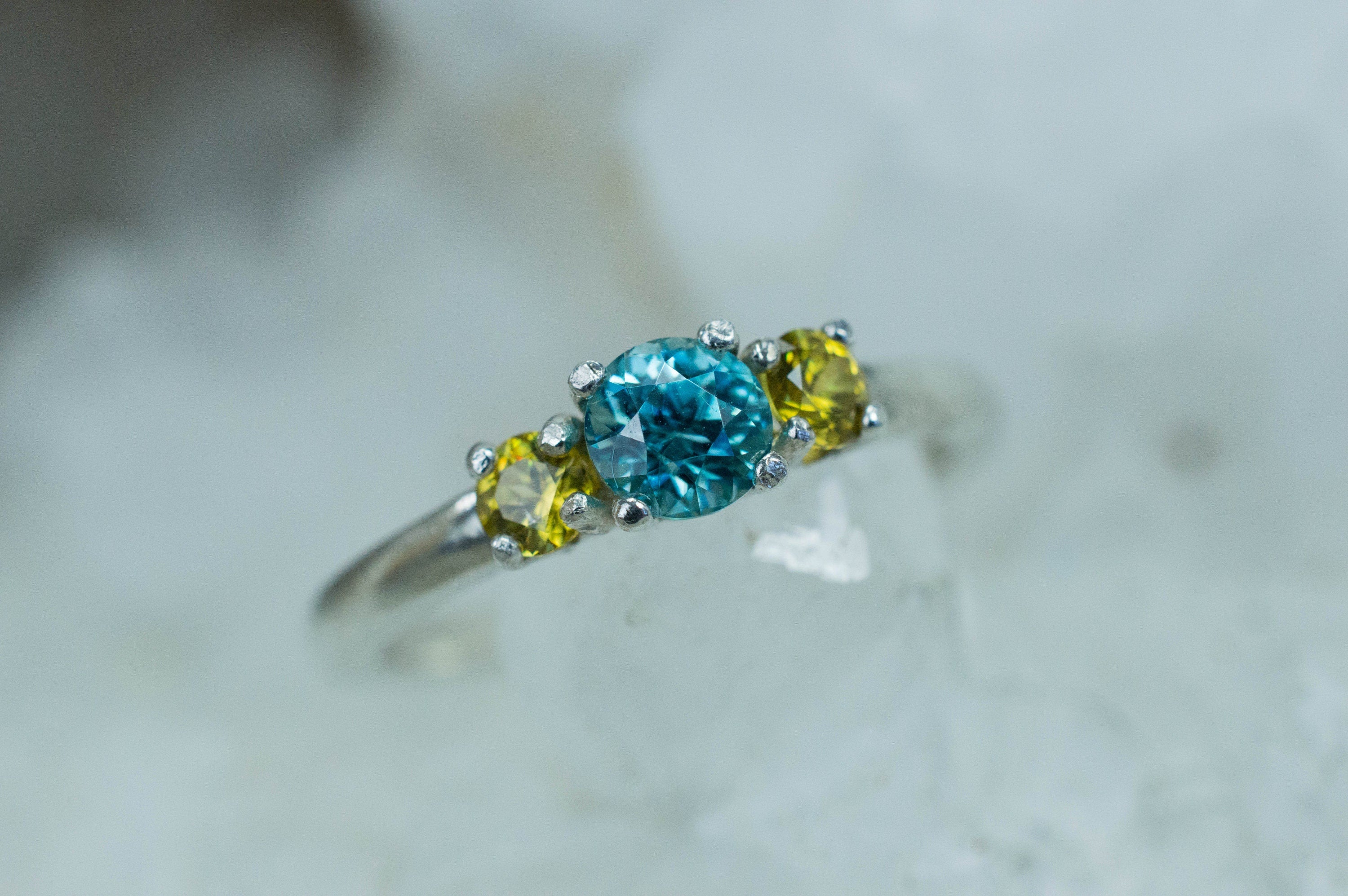 Blue Zircon and Sphene Ring, Genuine Zircon and Sphene - Mark Oliver Gems