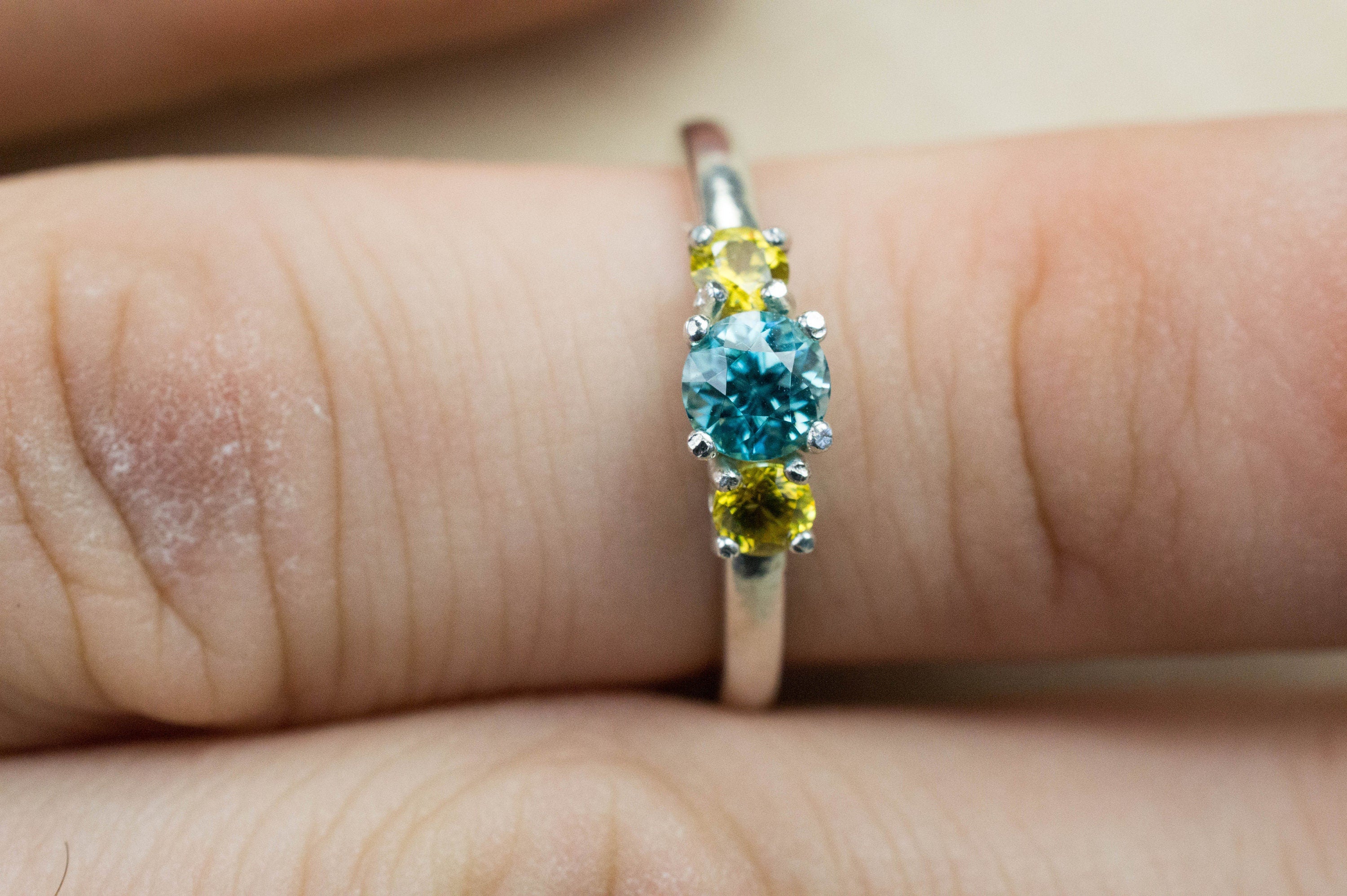 Blue Zircon and Sphene Ring, Genuine Zircon and Sphene - Mark Oliver Gems