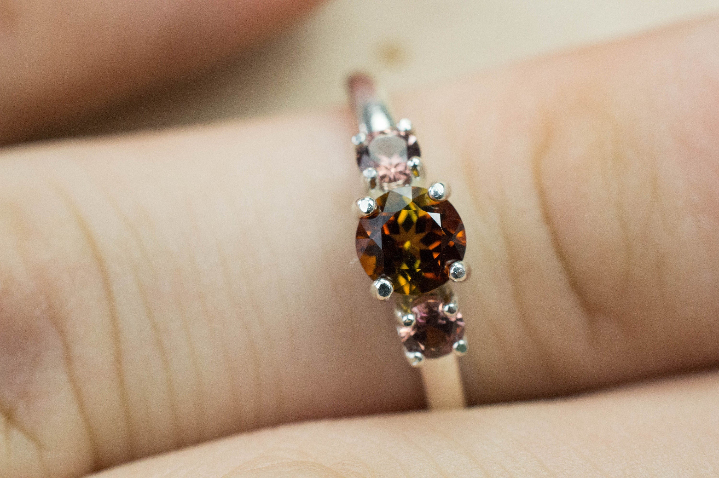Sunset Tourmaline and Garnet Ring, Genuine Untreated Tourmaline and Champagne Garnet - Mark Oliver Gems