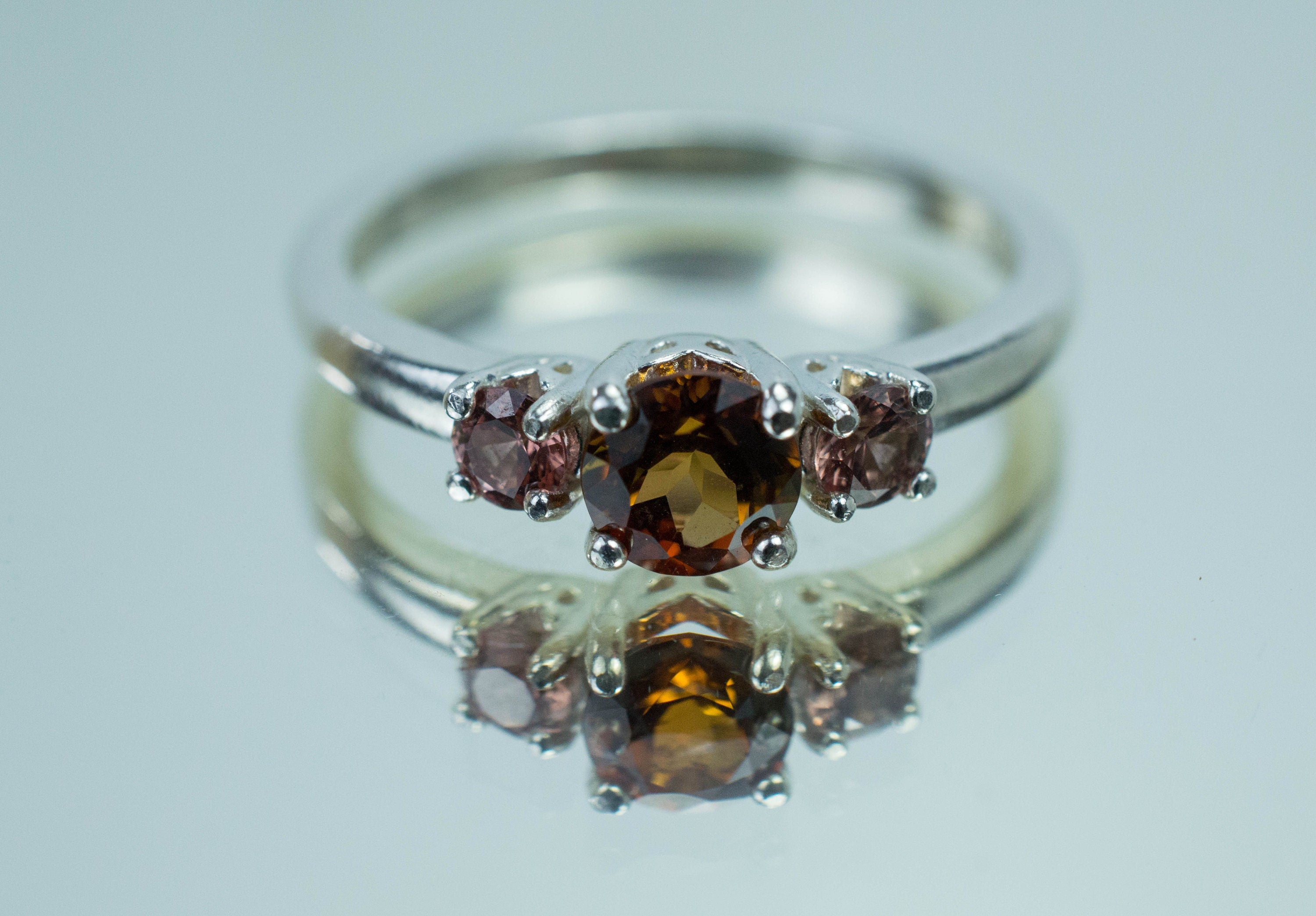 Sunset Tourmaline and Garnet Ring, Genuine Untreated Tourmaline and Champagne Garnet - Mark Oliver Gems
