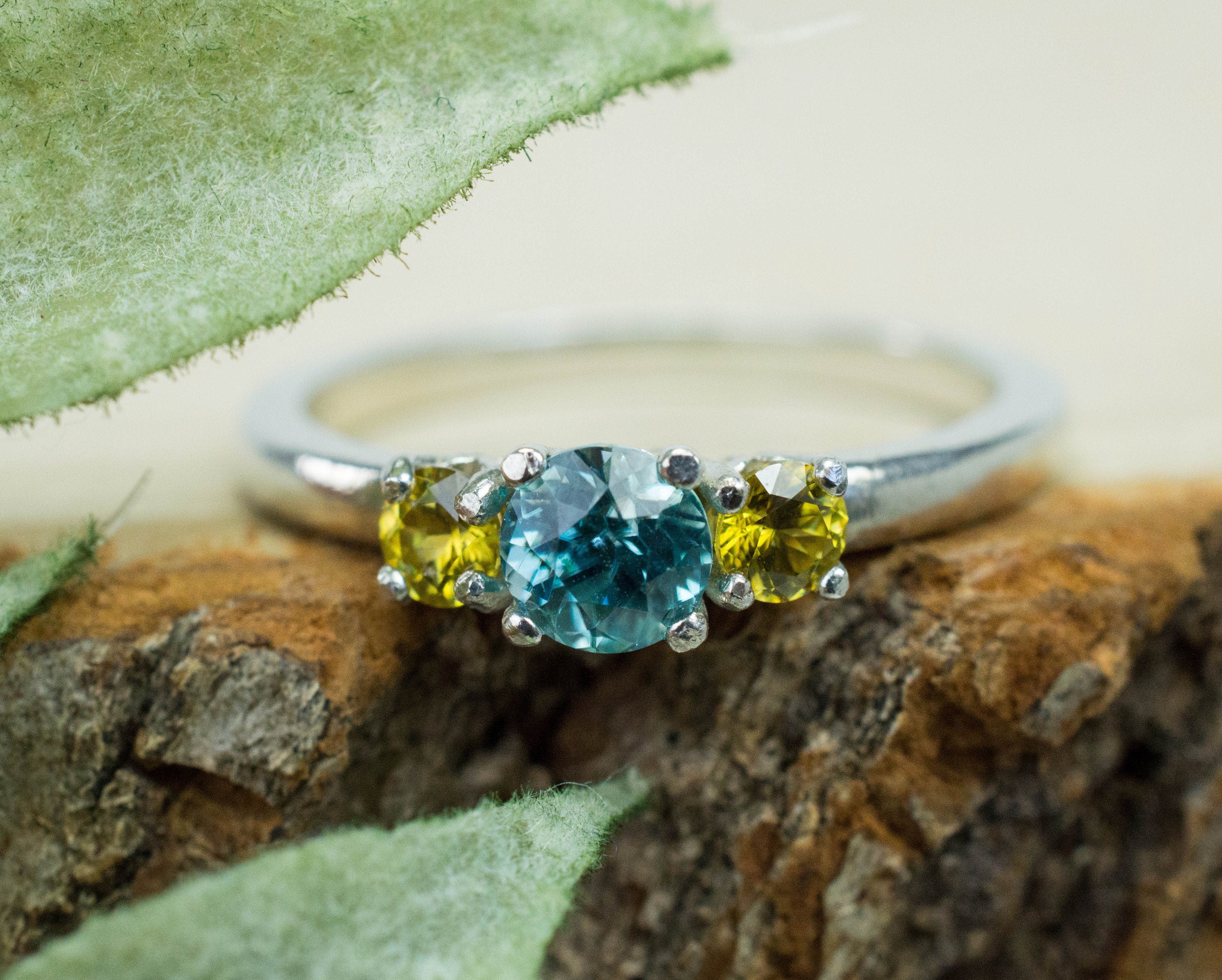 Blue Zircon and Sphene Ring, Genuine Zircon and Sphene - Mark Oliver Gems