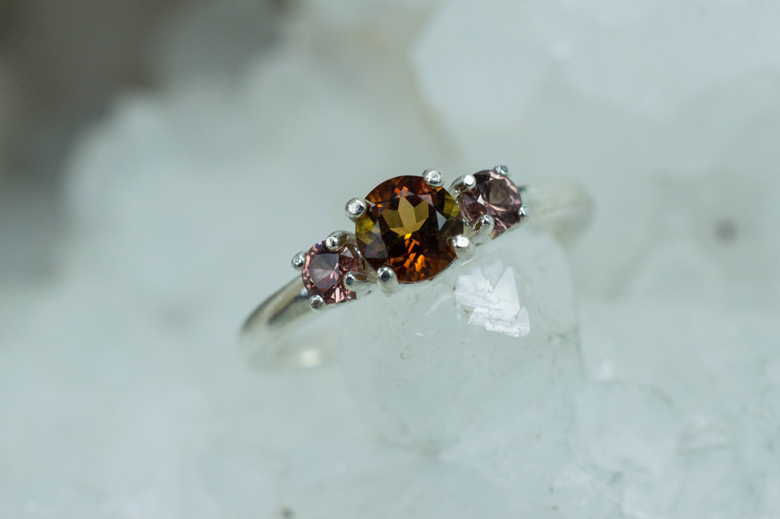 Sunset Tourmaline and Garnet Ring, Genuine Untreated Tourmaline and Champagne Garnet - Mark Oliver Gems
