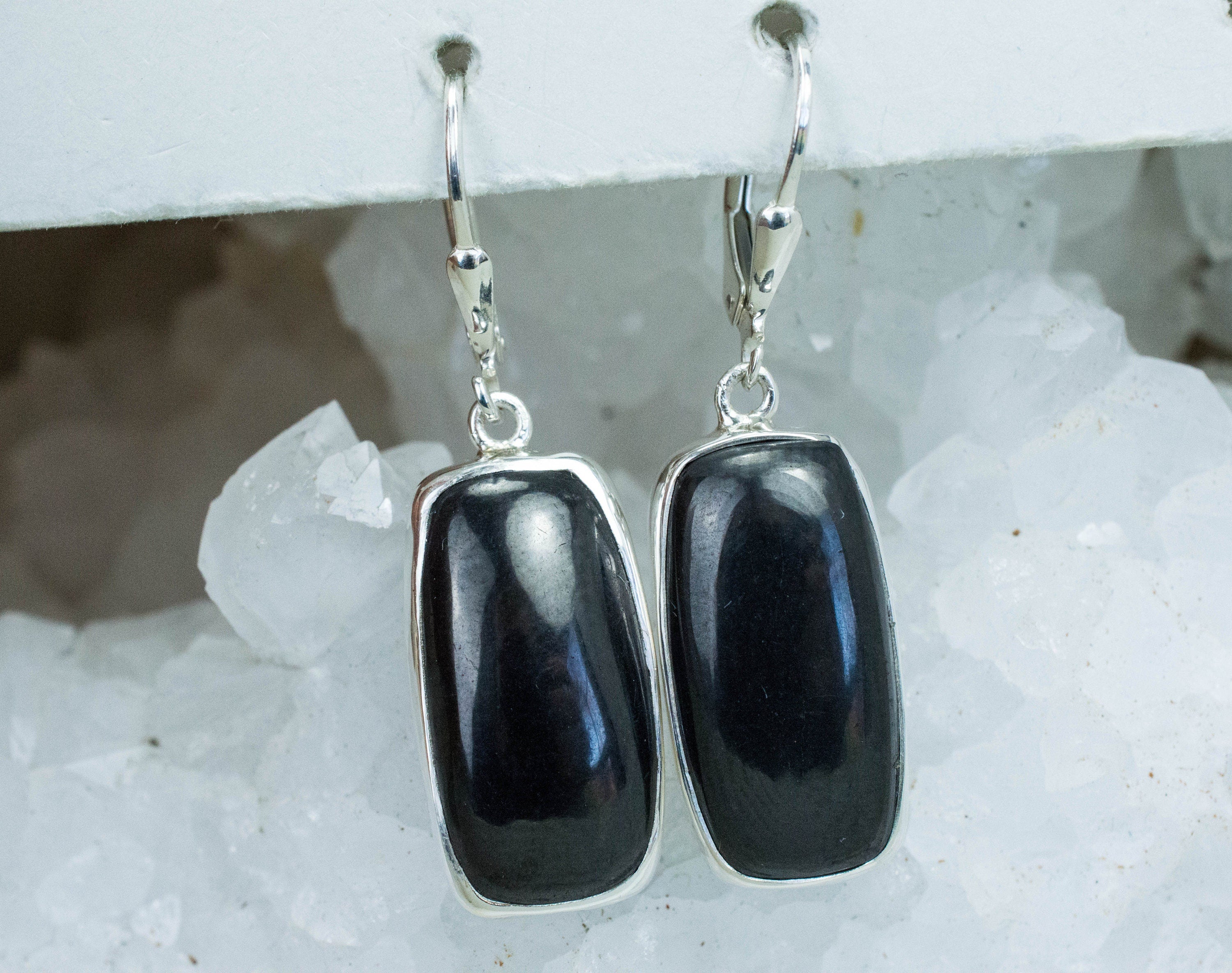Shungite Earrings; Natural Untreated Shungite - Mark Oliver Gems