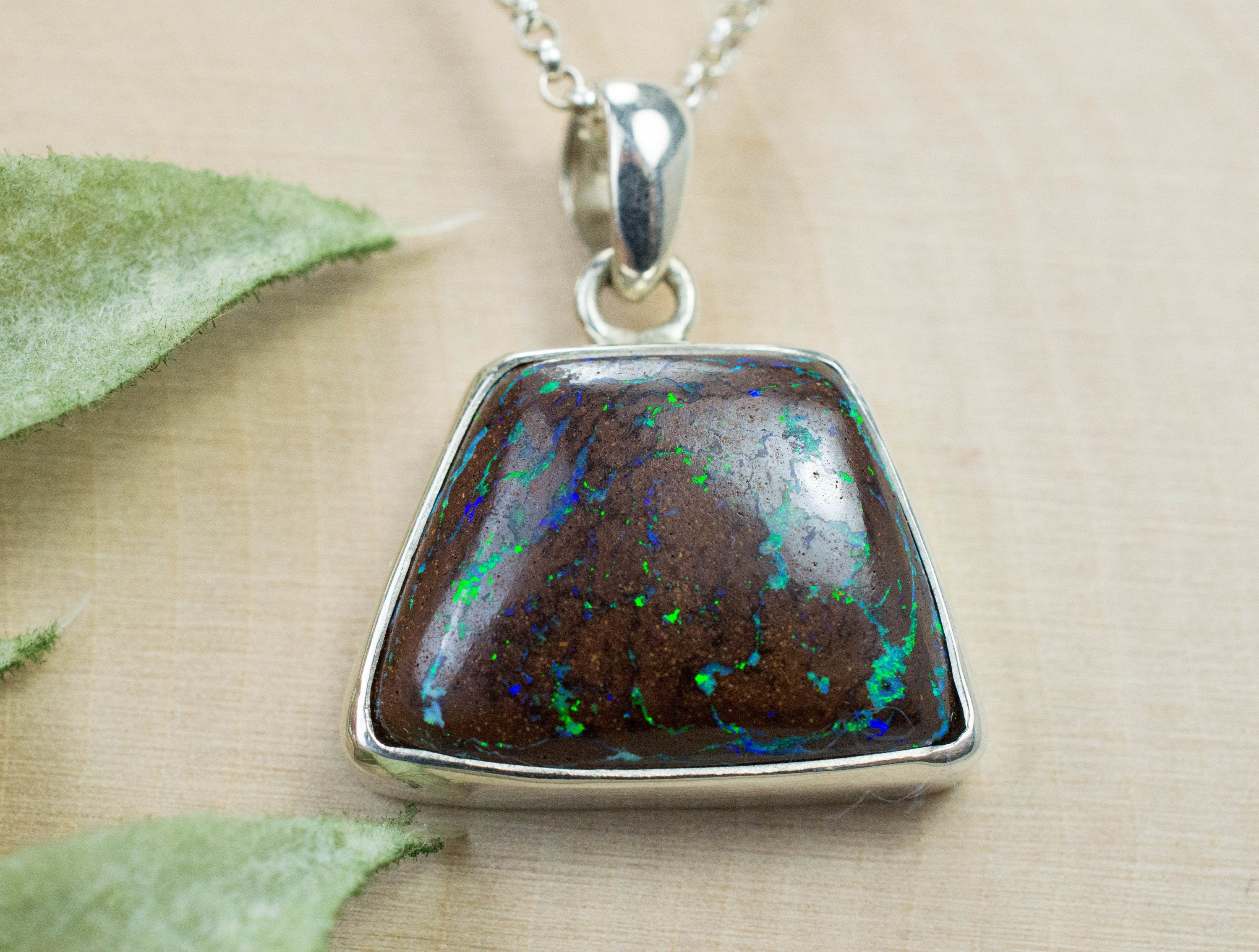 Boulder Opal Pendant; Natural Untreated Australian Opal - Mark Oliver Gems