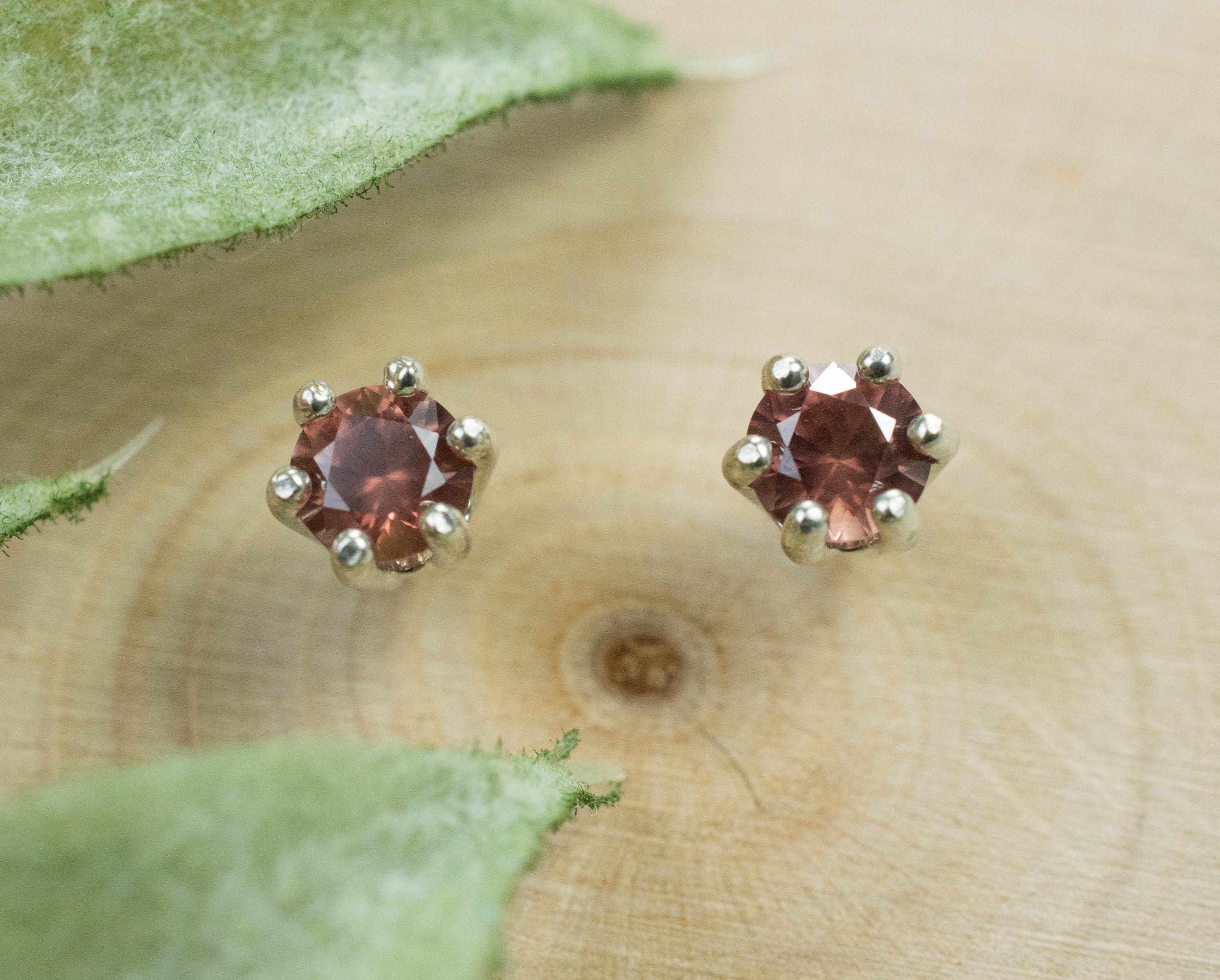 Rose Zircon Earrings; Genuine Untreated Tanzania Pink Zircon; 0.715cts - Mark Oliver Gems