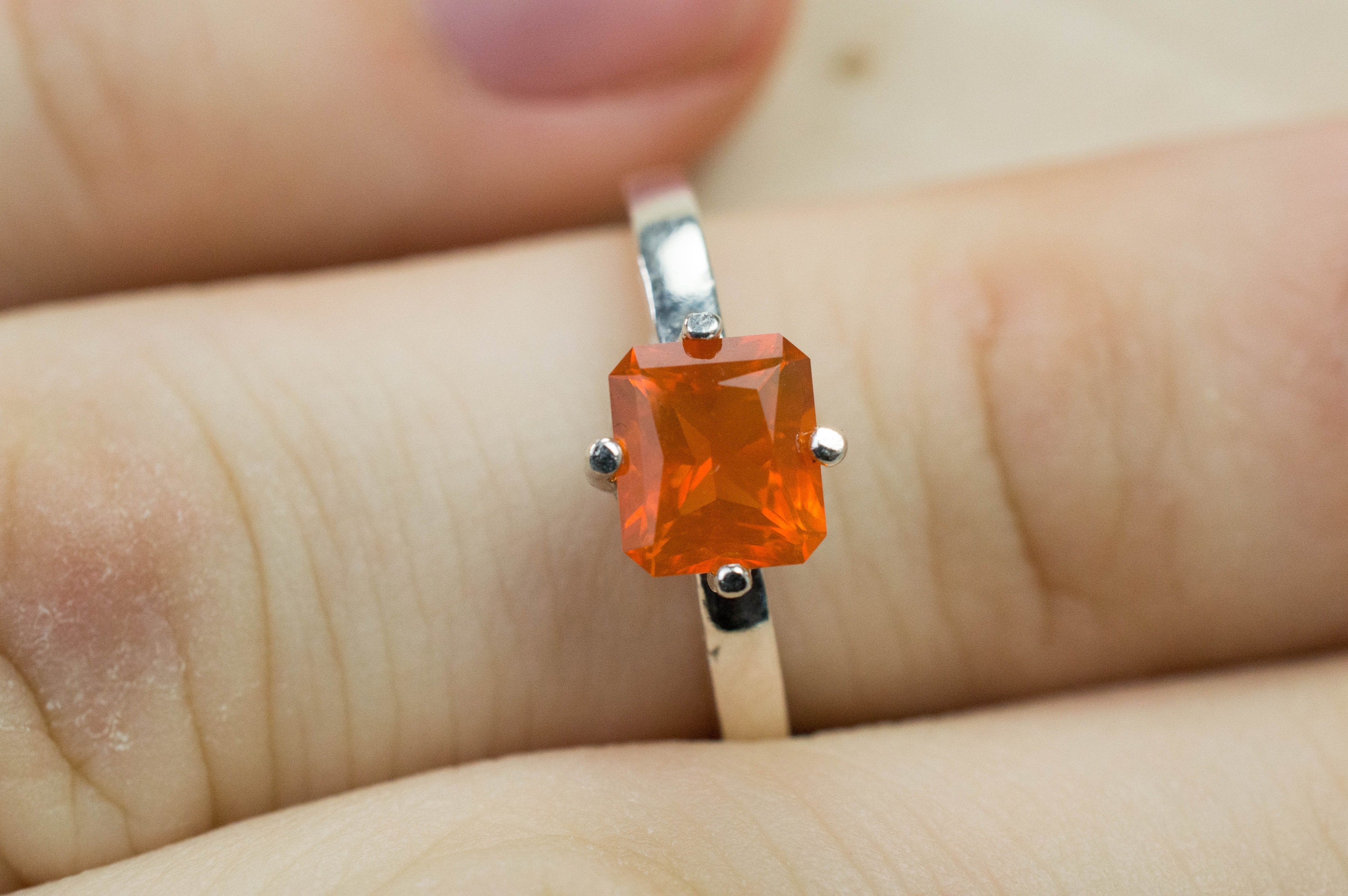 Fire Opal Ring, Genuine Untreated Mexico Opal; 0.865cts - Mark Oliver Gems