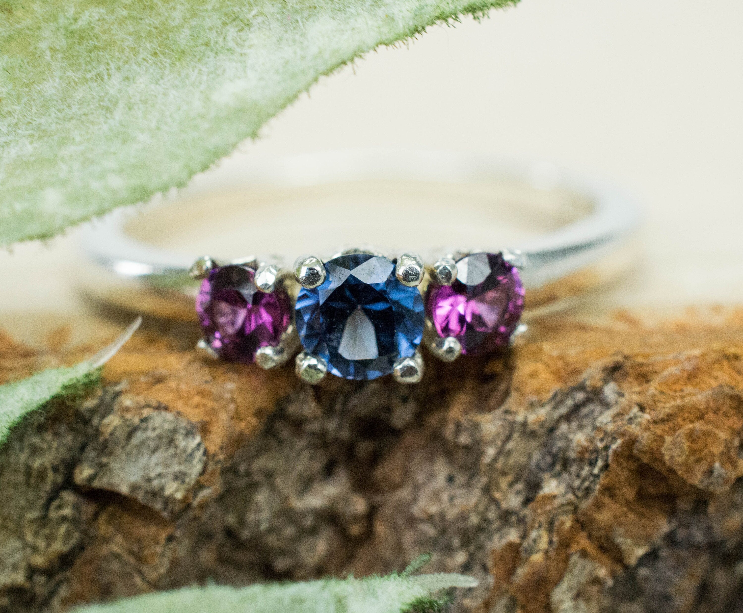 Blue Spinel and Purple Garnet Ring, Genuine Untreated Mozambique Spinel and Garnet - Mark Oliver Gems