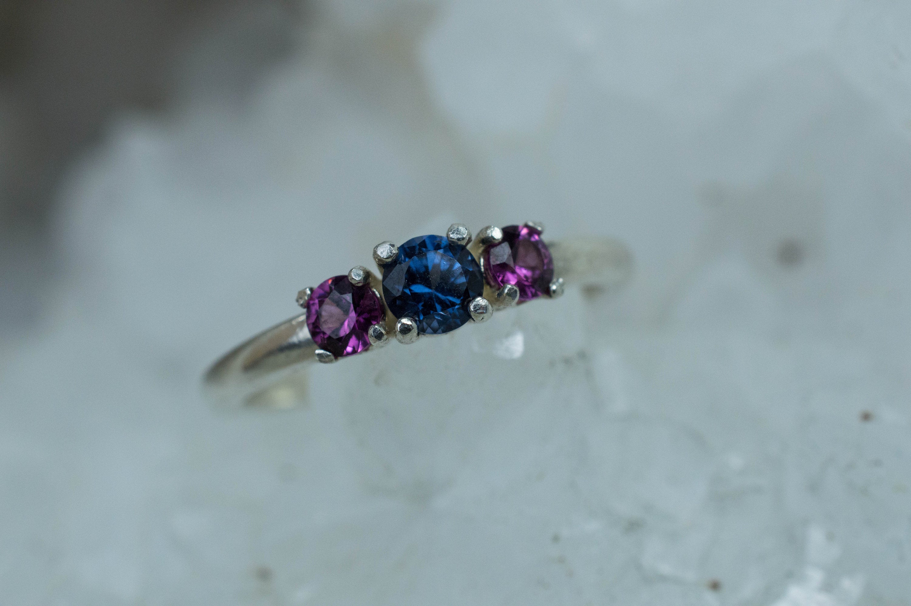 Blue Spinel and Purple Garnet Ring, Genuine Untreated Mozambique Spinel and Garnet - Mark Oliver Gems