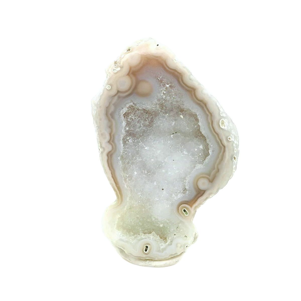 Druzy agate polished on back beige white crystals natural untreated unique newest lapidary designer gemstone 30 mm x 39 mm x 6 mm. 68.5 carats.