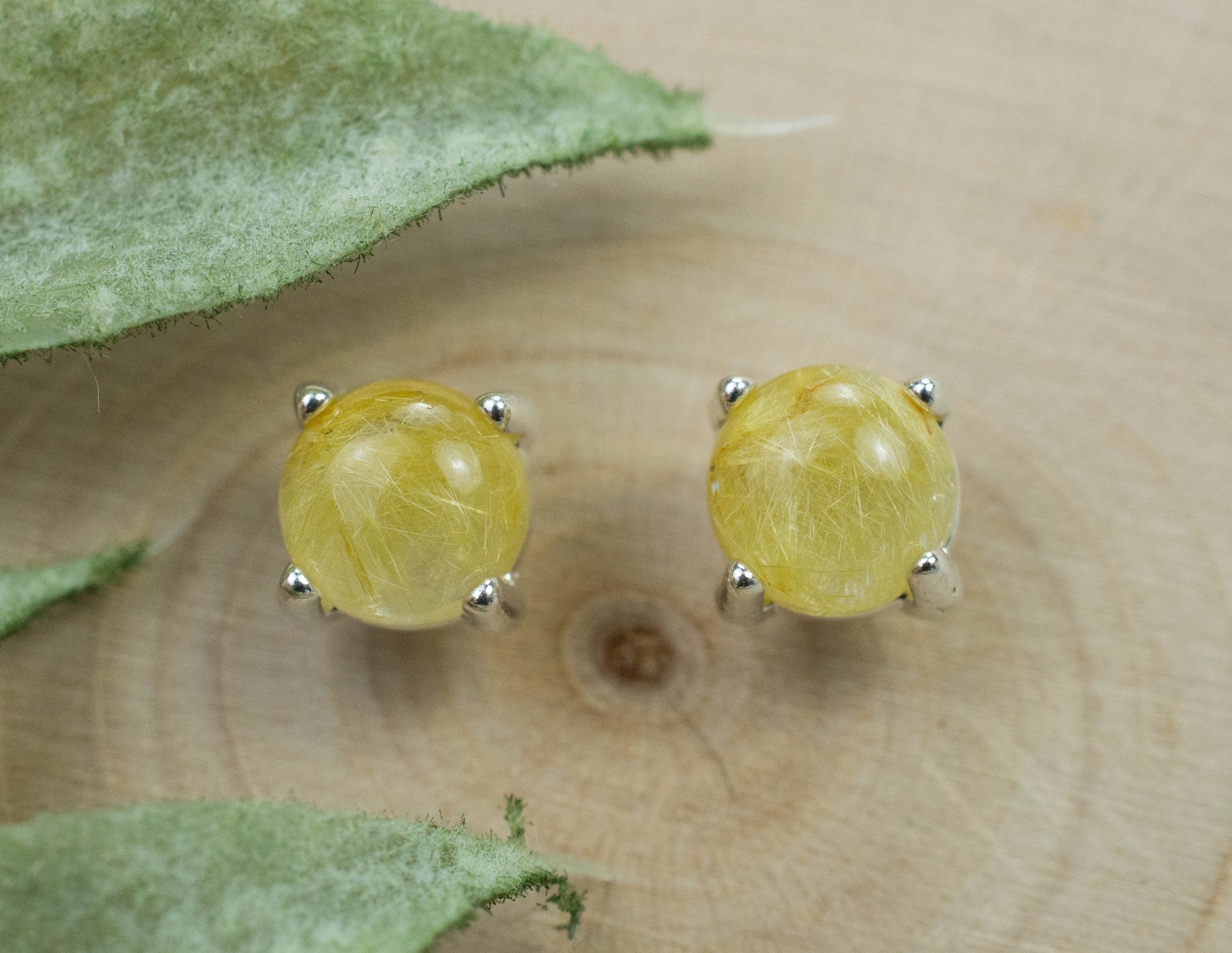 Rutilated Quartz Sterling Silver Earrings; Genuine Untreated Brazilian Quartz; 1.755cts - Mark Oliver Gems